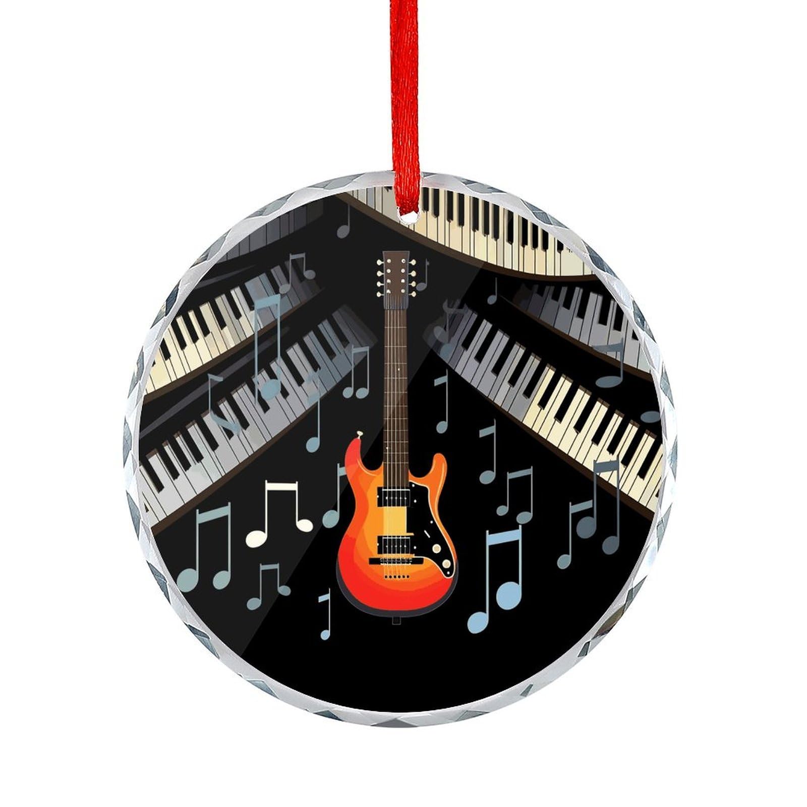 Btcowzrv Style Guitar Piano Pattern Round Ornament Hanging Pendant Decor