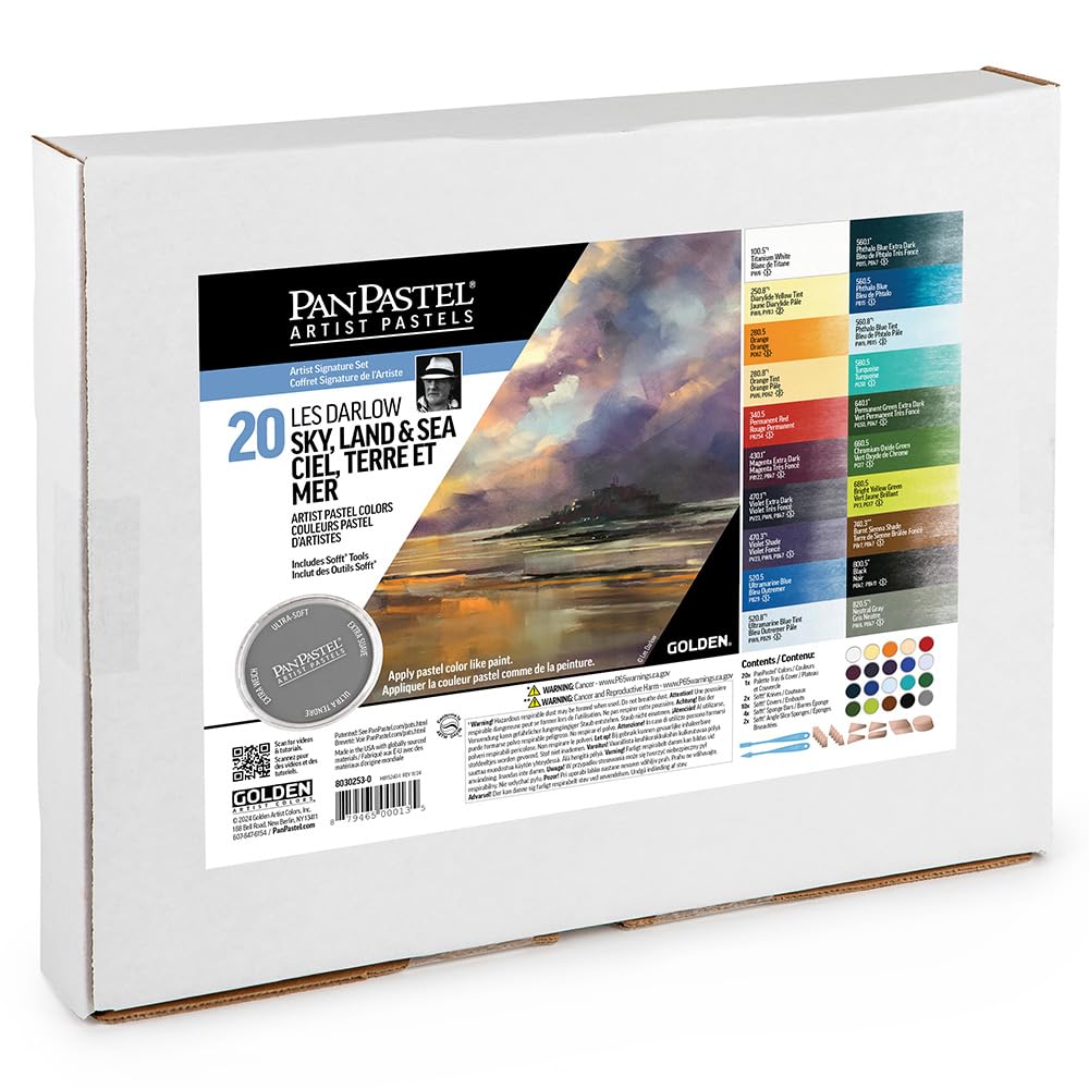 PanPastelArtist Pastels by GOLDEN, Sky, Land & Sea - Les Darlow Set, 20 Color, Professional Artist Pastels, Unique Pan Format (cake-like)