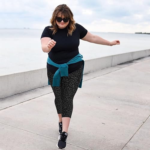 Miniatura 4 de MOREFEEL Leggings capri de talla grande para mujer con bolsillos, elásticos XL-4XL, control de abdomen, cintura alta, pantalones de yoga negros para