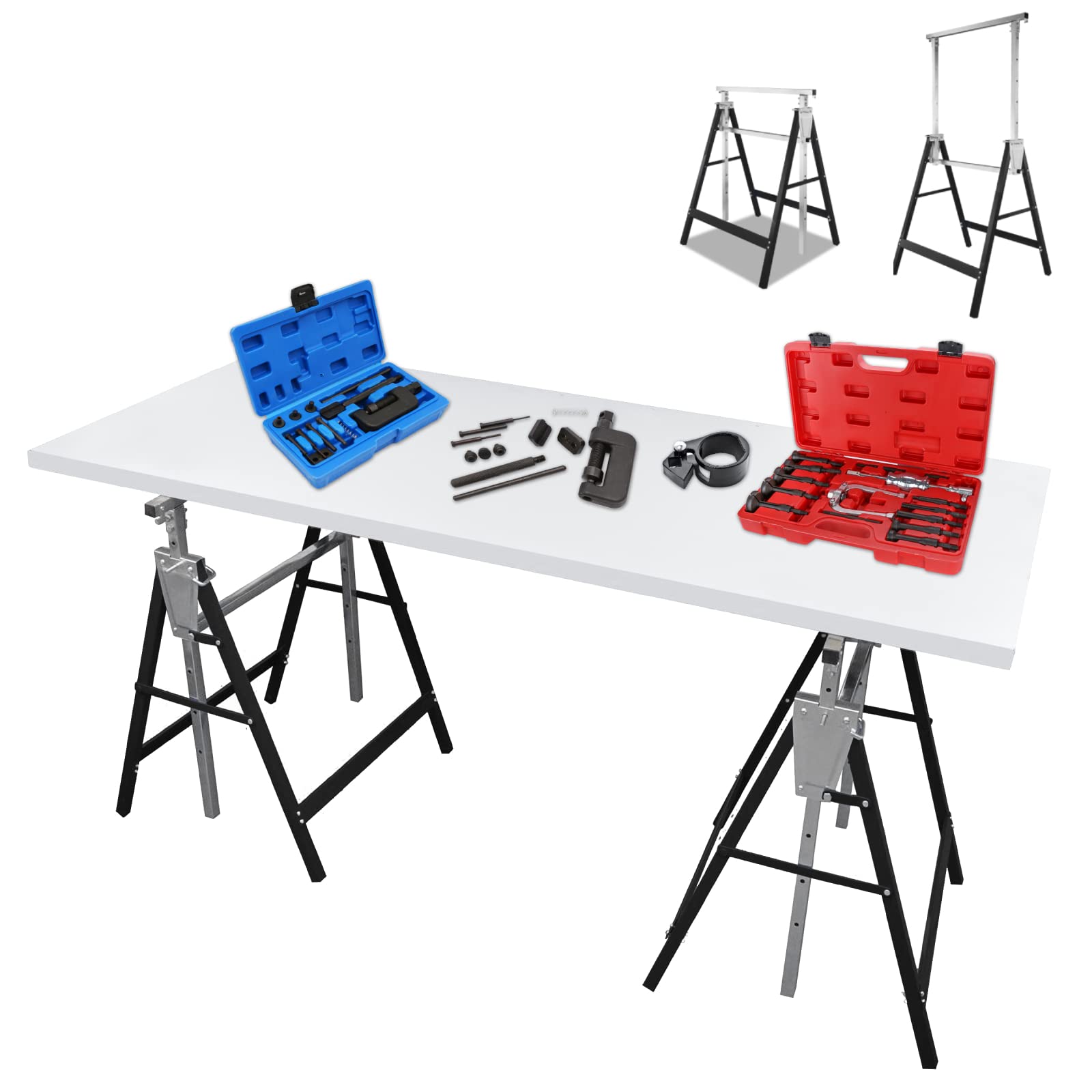 Lot de 2 tréteaux d'échafaudage 200 kg - Réglables en hauteur sur 7 positions de 81 à 130 cm - Pliables en métal, Tréteau pliant, Tréteau d'échafaudage, Tréteau de travail - Tréteau métallique