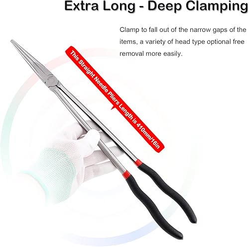 Miniatura 6 de Alicates de punta de aguja de 16 pulgadas, alicates de mango extendido, alicates de nariz de mango extra largo, alicates de punta de aguja con mango