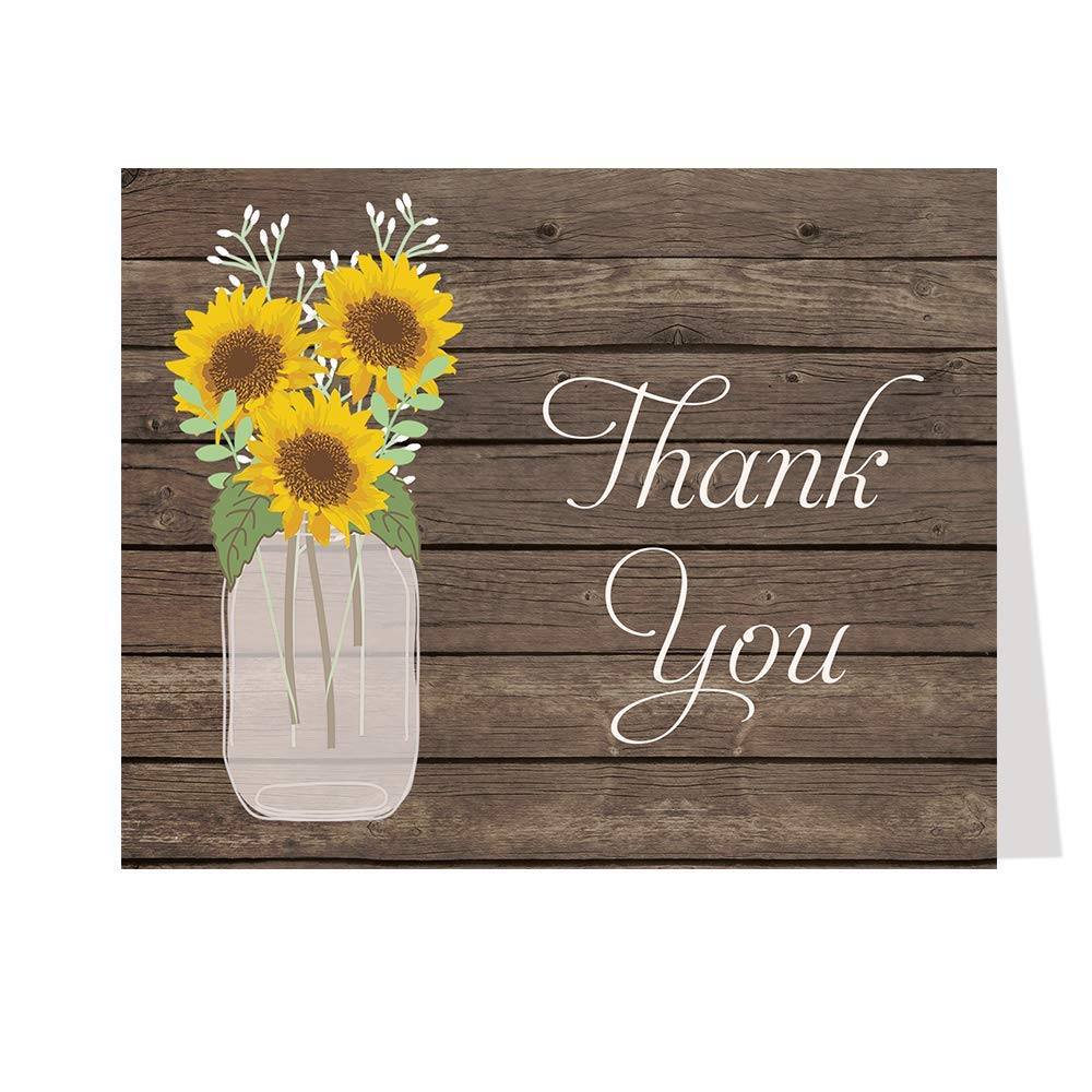 Amazon.com : Sunflower Thank You Cards Mason Jar Thank You Notes Wedding  Bridal Shower Wood Barn Rustic Country Chic Autumn Fall Baby Personal  Business Blank Inside (50 Count) : Office Products