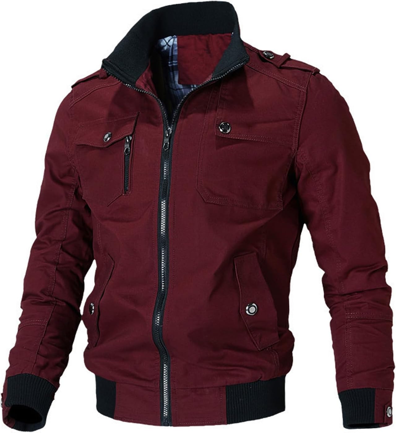 Mens Casual Windbreaker Outerwear Cotton Coat Lightweight Jackets Casual Military Jacket Stand Collar Bomber Jackets