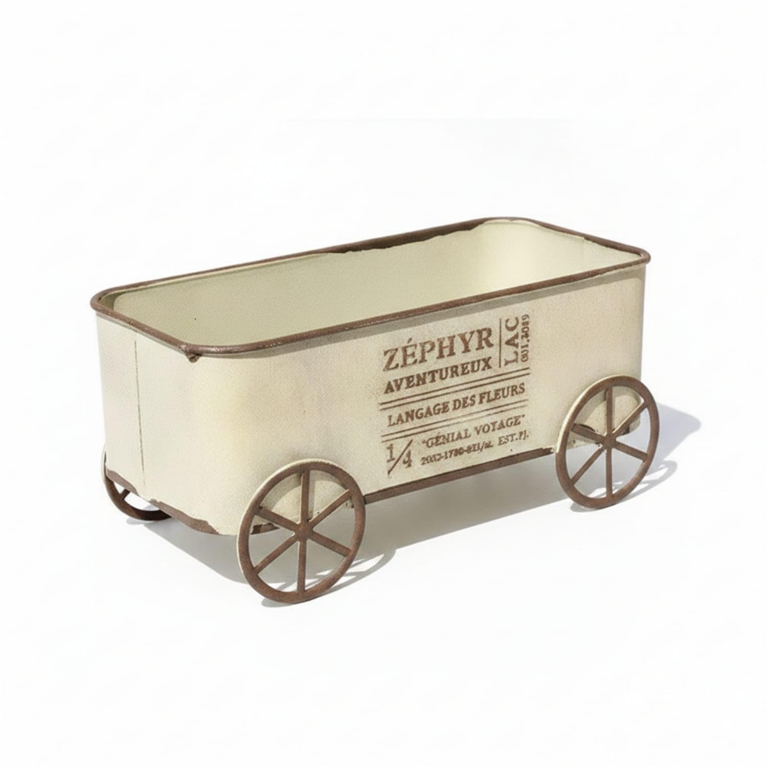 Distressed Tabletop Cart Planter Decorative Metal Cart Planter Rustic Plant Holder Weathered for Decorators, Gardeners, Patio, Balcony, Garden, Square Cart Beige|Planters|Collectibles-image-16