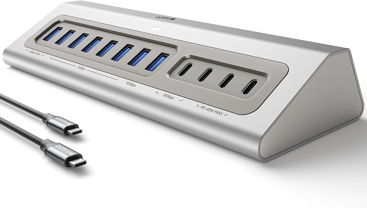 Powered USB Hub, 15 in 1 USB 3.2 Hub, USB C Hub, 10Gbps, PD 100W | 2 USB C 45W Charge • 8 USB-A • 2 USB-C • 65W Adapter • 3.3FT Cable • Aluminum Desktop USB Hub for PC,Mac,Mac Mini,iMac,iPad