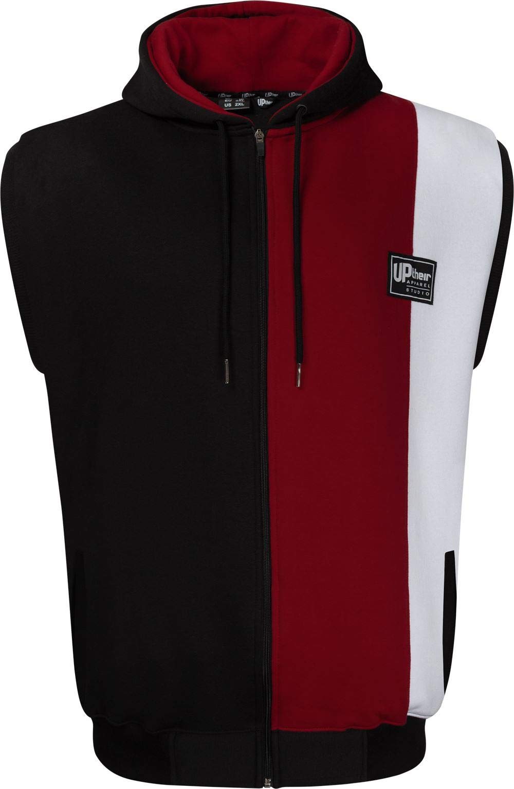 Uptheir Men's Fox Zip Through Hooded Gilet - Black Red White (UK, Alpha, M, Regular, Regular)