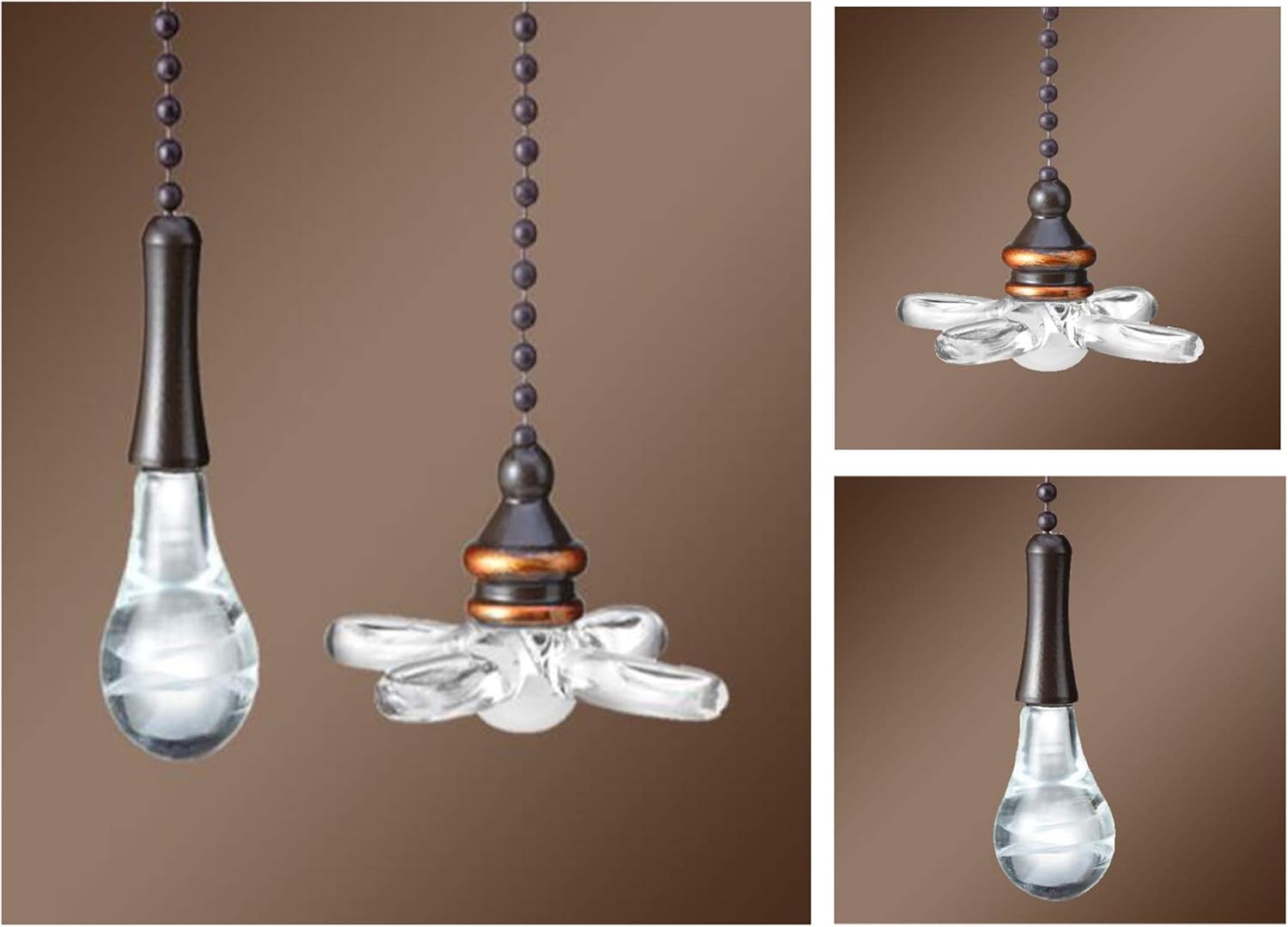 TWDRTDD Ceiling Fan Pull Chain, Fan Pulls Set with Connector,2 Pieces 6 Inches 3mm Diameter Copper Beaded Ball Fan Pull Chain Pendant (ORB)