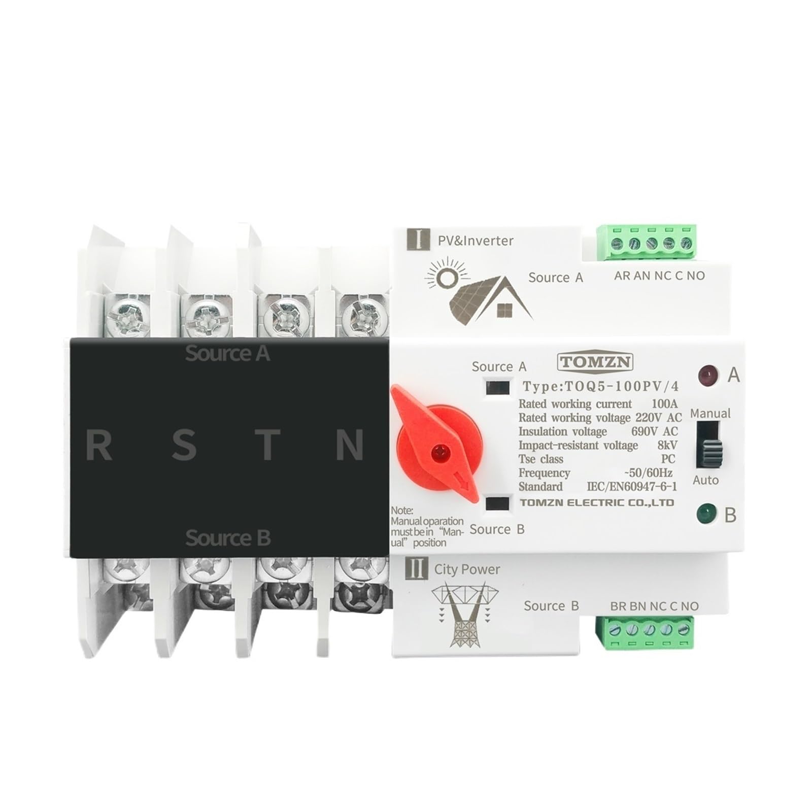 ATS su guida Din 4P trifase 4 fili for fotovoltaico e inverter Selettori di trasferimento automatico a doppia alimentazione Ininterrotto 63A 100A 125A(125A)