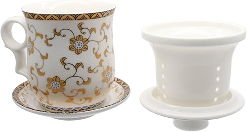 Miniatura 4 de Taza de té de porcelana con tapa de infusor y juegos de platillo, taza de té de cerámica china Jingdezhen, taza de té de hojas sueltas para oficina