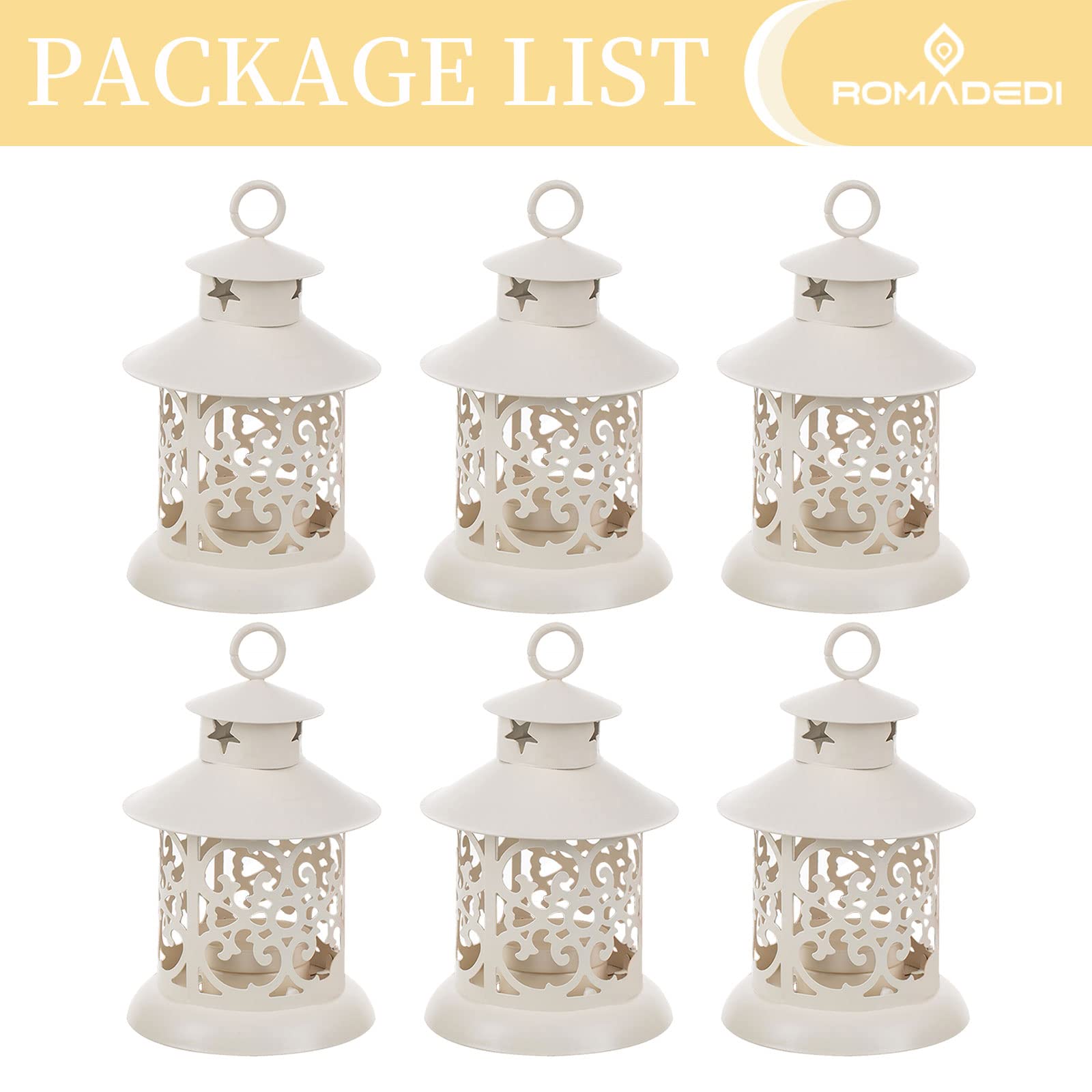 Romadedi Golden Candle Lantern Christmas - 10pcs Hanging Small Decorative LED Lantern Bulk for Halloween Table Decoration Wedding Decor Moroccan Ramadan