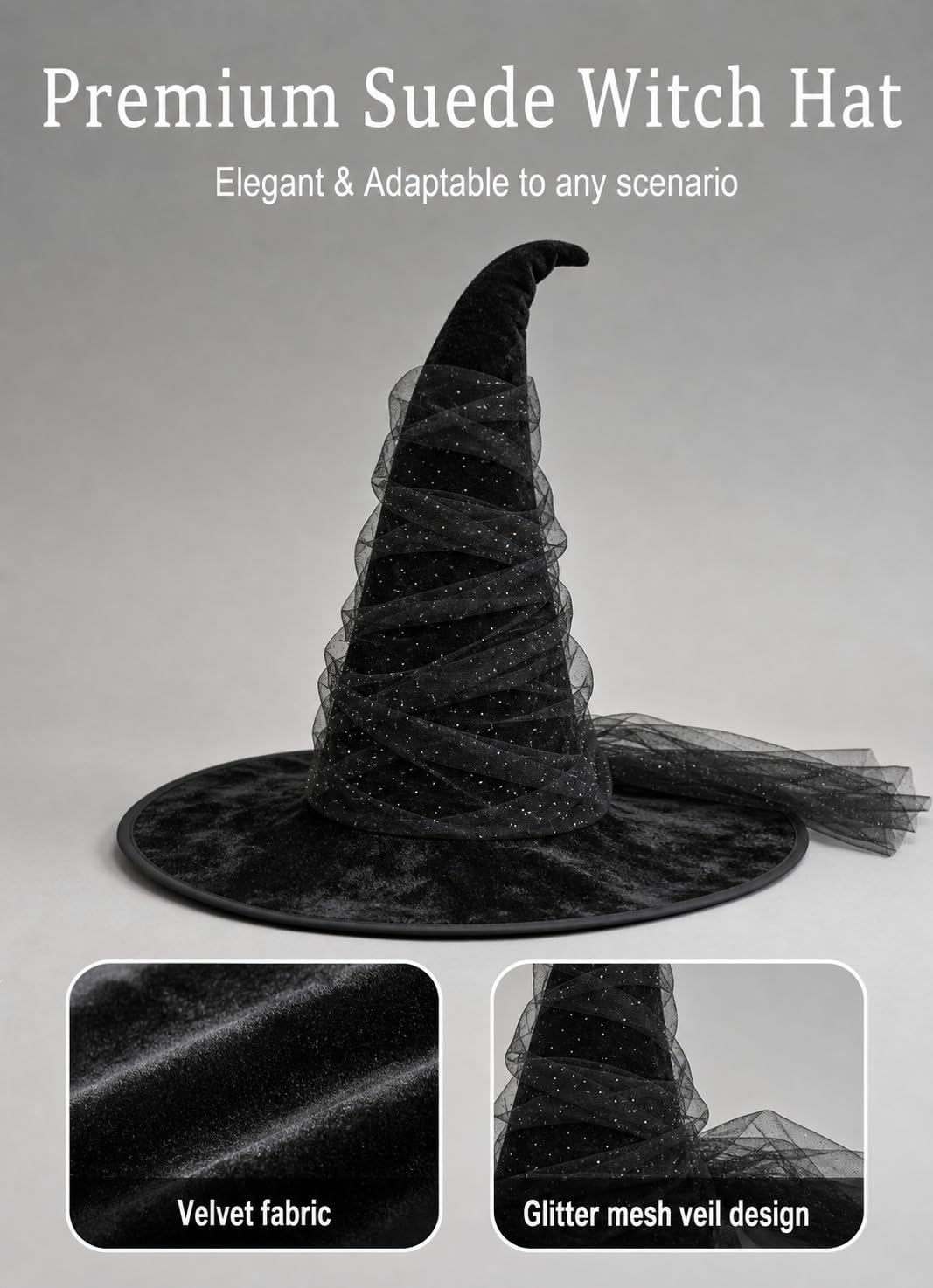 Women's Witch Hat with Shapeable Wide Brim and Adjustable Drawstring