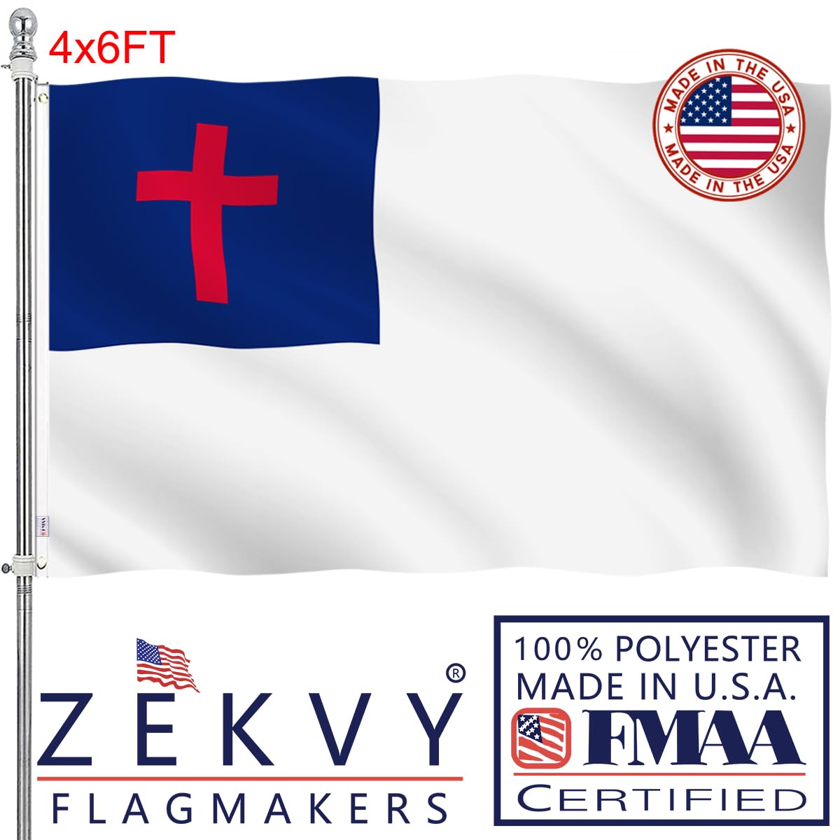 ZEKVY Christian Flag 4x6 Outdoor Made in USA - Double Sided Heavy Duty Vivid Color Jesus Flags with 2 Brass Grommet