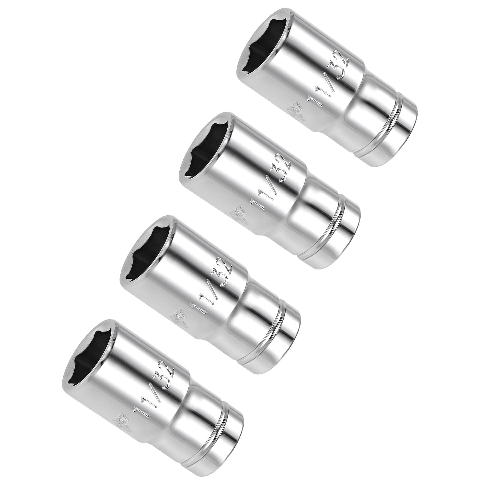 CoCud 6-Point Socket, 1/4" Drive 11/32" Deep, Polished Chromed CR-V SAE Standard Shallow Impact Socket