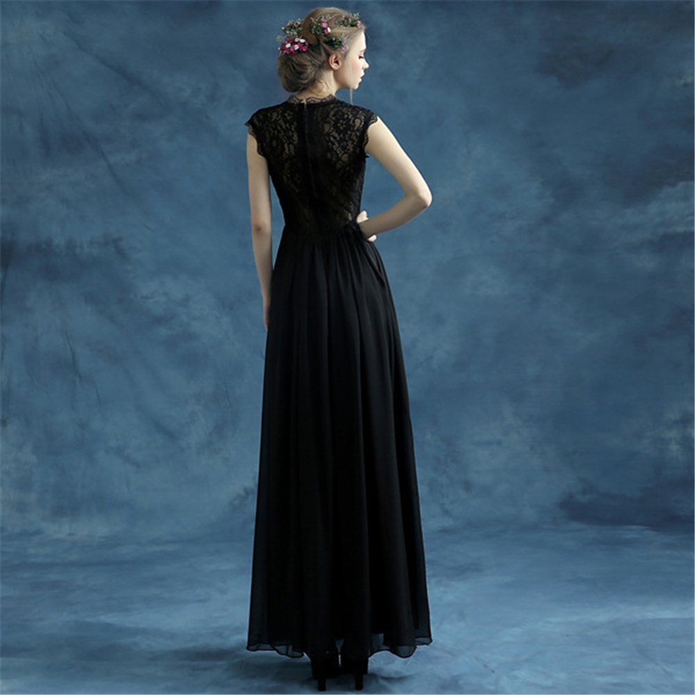 Vestido de Noche Negro Elegante Vestido Largo con Vestido de Chiffon de Encaje, WYFDMNN, Negro, 52