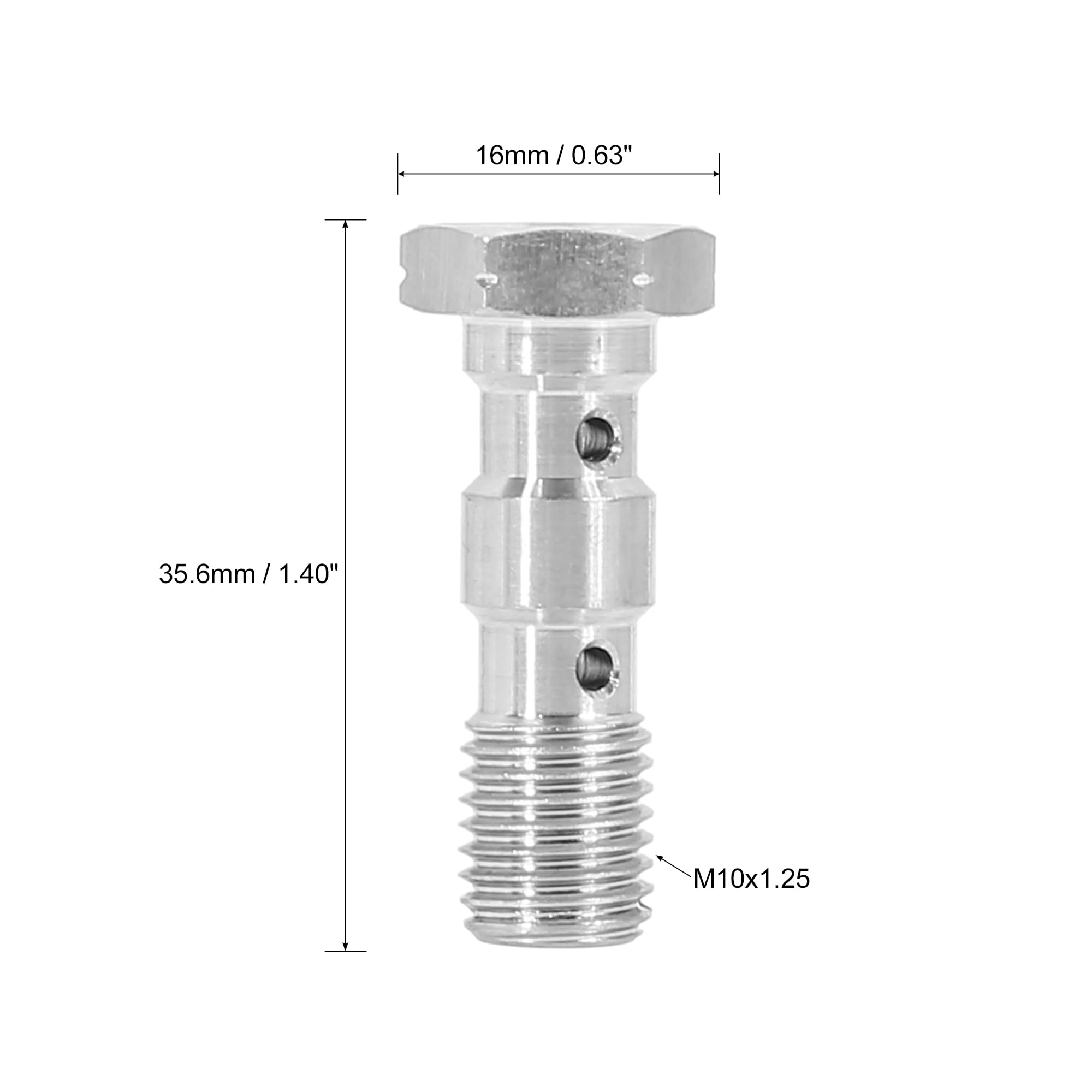 X AUTOHAUX Perno Banjo M10X1.25 2Pcs Plateado para Freno Acero Inoxidable | Color Plateado, Tamaño 35.6X16Mm, Rosca M10X1.25, Uso Sistema De Motor