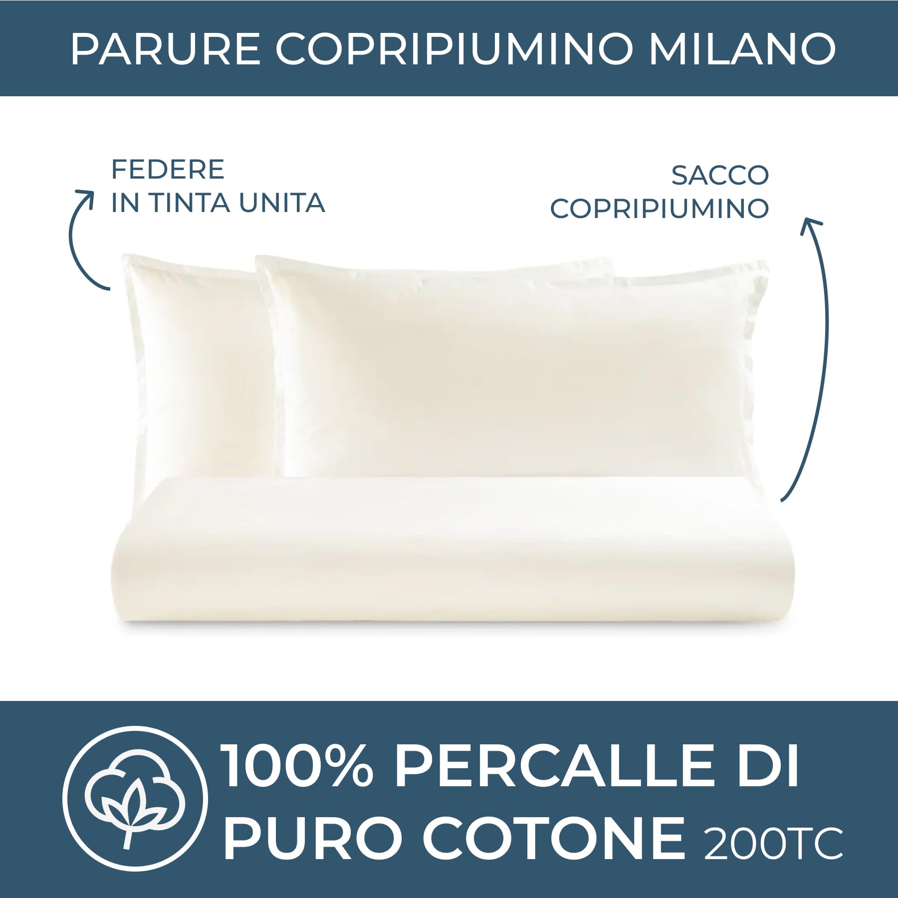 Lisola Set Copripiumino Singolo, in Cotone Percalle 200TC, Made in Italy, Sacco Copripiumino 155x240 cm + 1 Federa 50x80cm, Tinta Unita, Morbido e Vellutato, Lavabile in Lavatrice. Modello: Milano