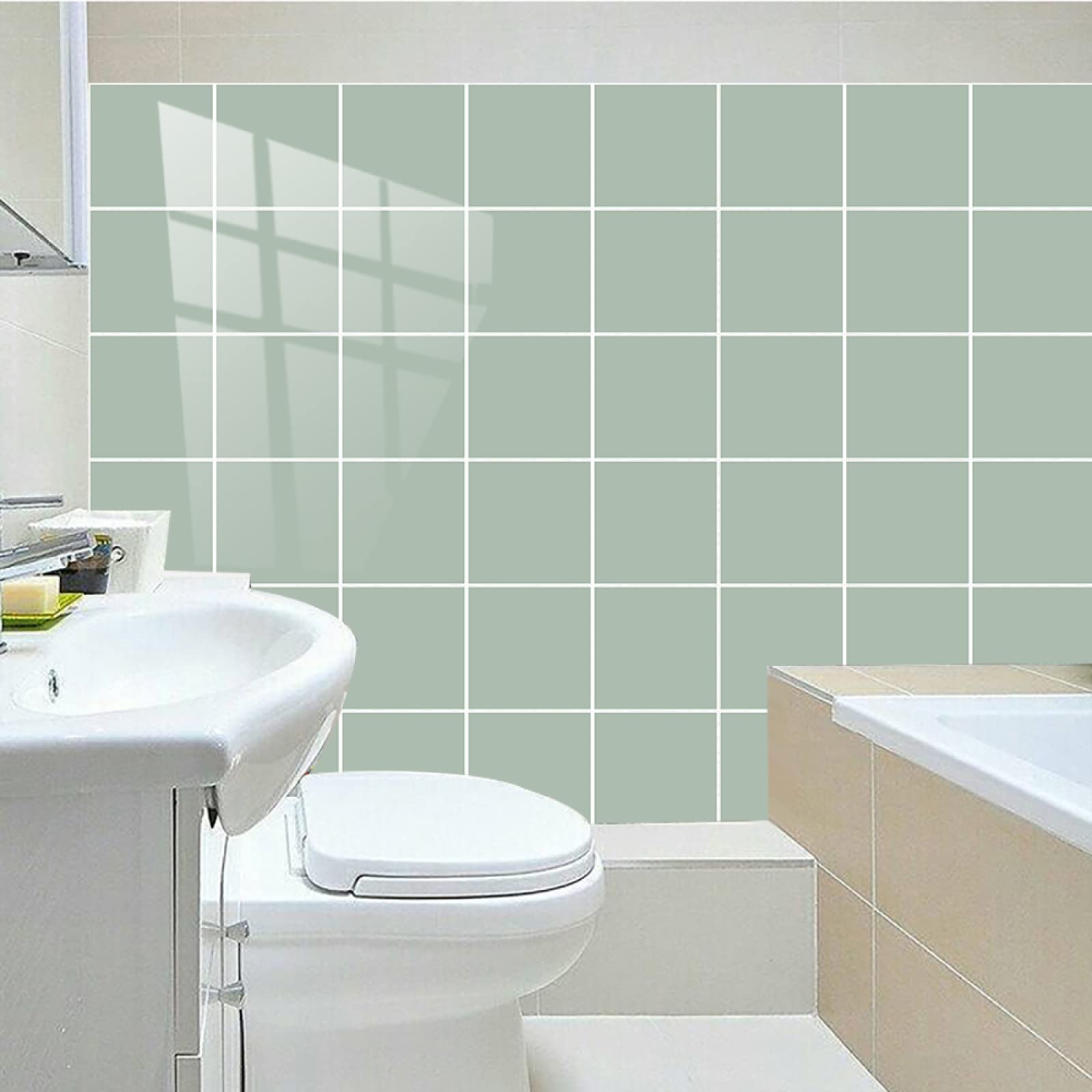 Stick on Tiles Duck Egg Green Tile Stickers PVC Self Adhesive Wall Heat Resistant Peel and Floor Kitchen Bathroom 30x30cm/12 Pcs