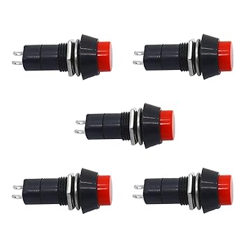 PGSA2Z 12mm No/Off Momentary Self-locking Latching Push Button Switch Red & Black (Pack of 5)
