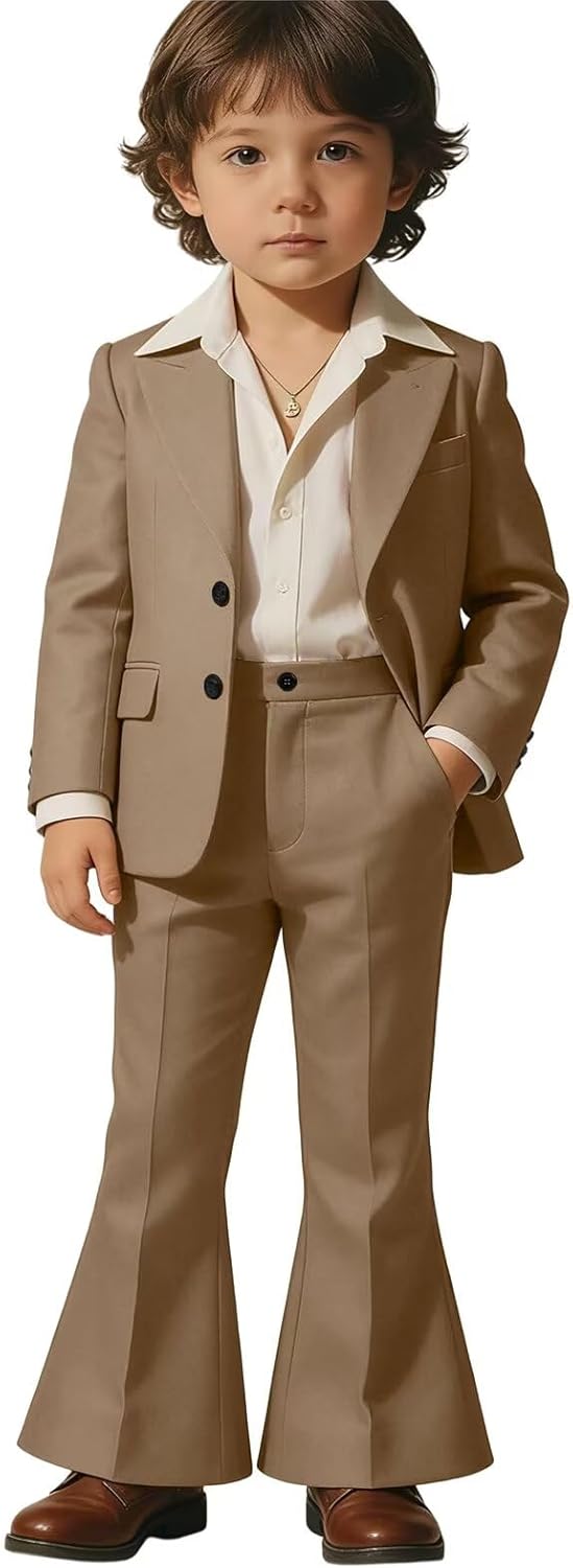Boys Suit Set 2 Piece Formal Outfit with Blazer and Flare Pants Kids Dress Clothes for Wedding Party Pageant Birthday