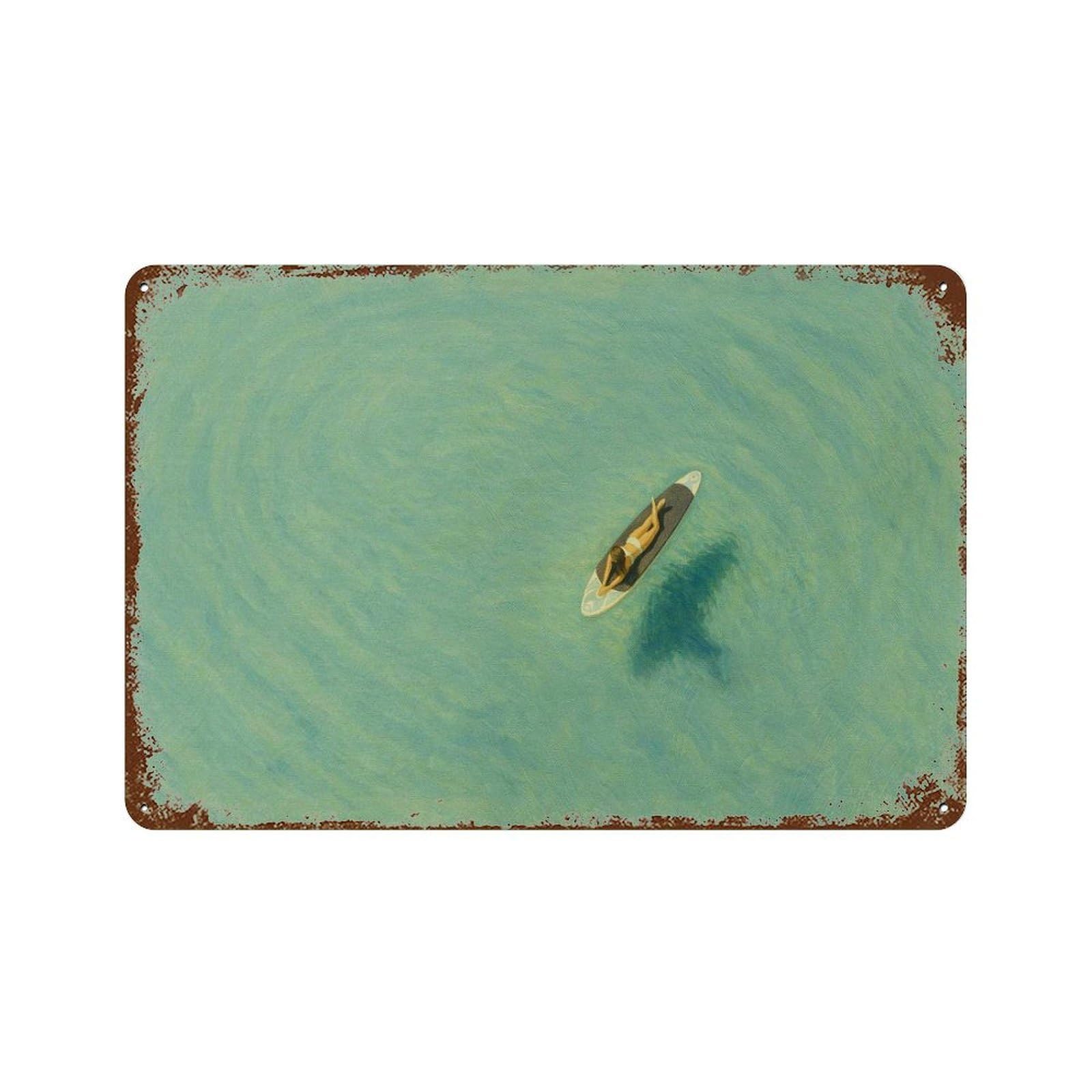 xiaoxiaoshen Girl Aerial Surfer Green Abstract Wave, Modern Coastal Wall Decor Art Metal Tin Poster Modern Home Decor Art Home Bar Shop Decorations Vintage Sign 20x30cm