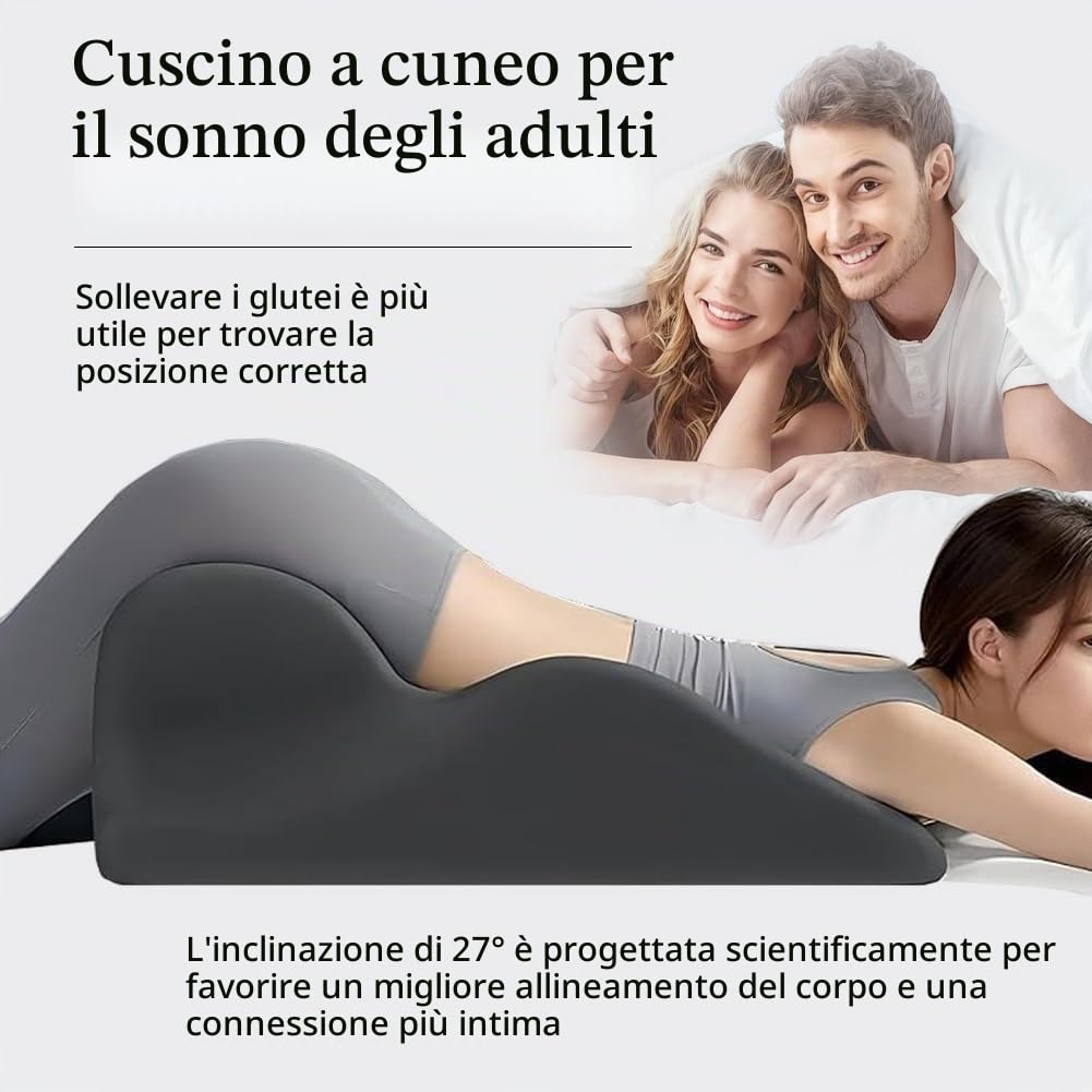 Cuscino, cuscino a coppia con inclinazione di 27°, perfetto per la postura, con imbottitura in memory foam e cotone a cuneo per adattarsi all'anca con supporto per la vita e il collo per tutte