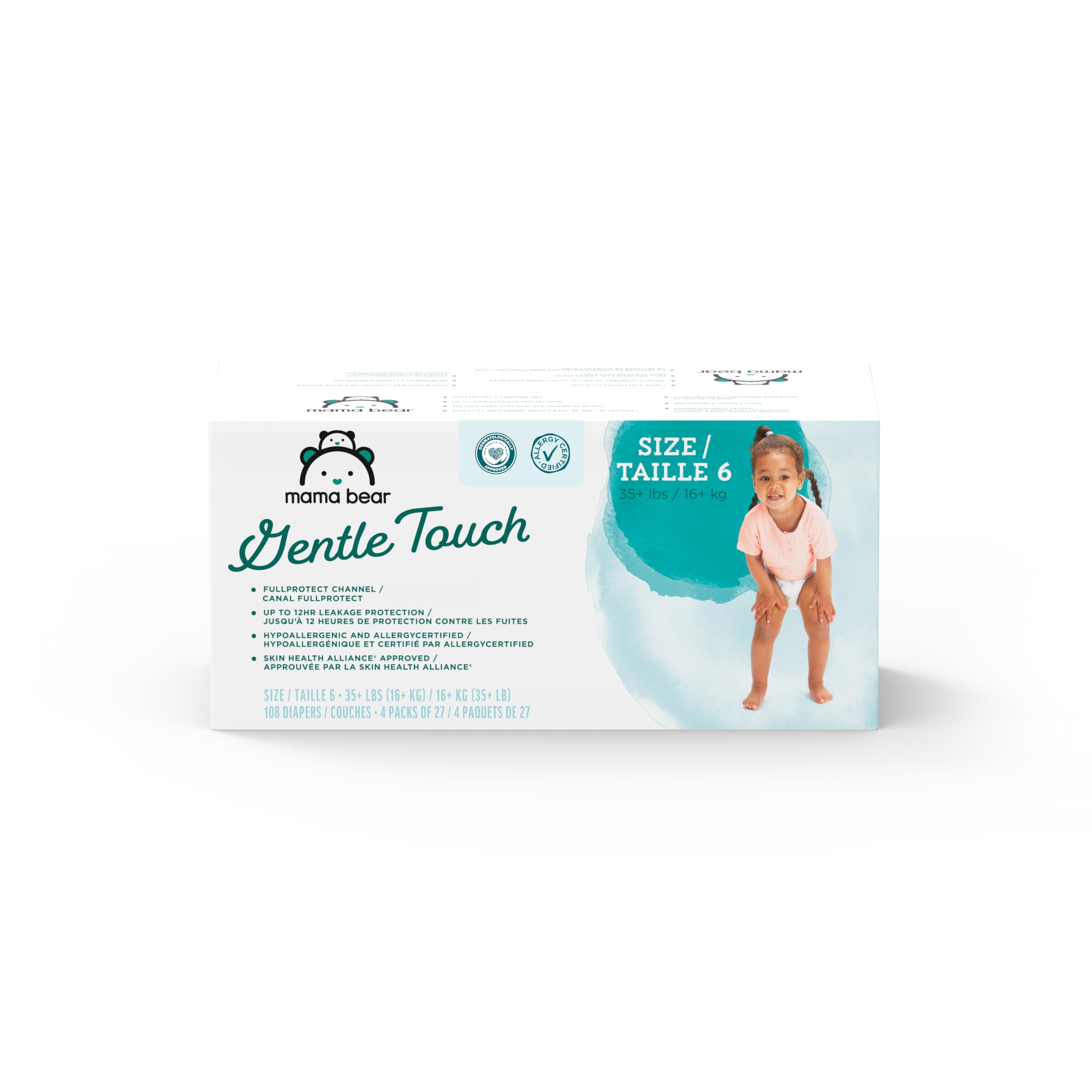 Amazon Brand - Mama Bear Gentle Touch Diapers, Size 6, 108 Count (4 packs of 27)
