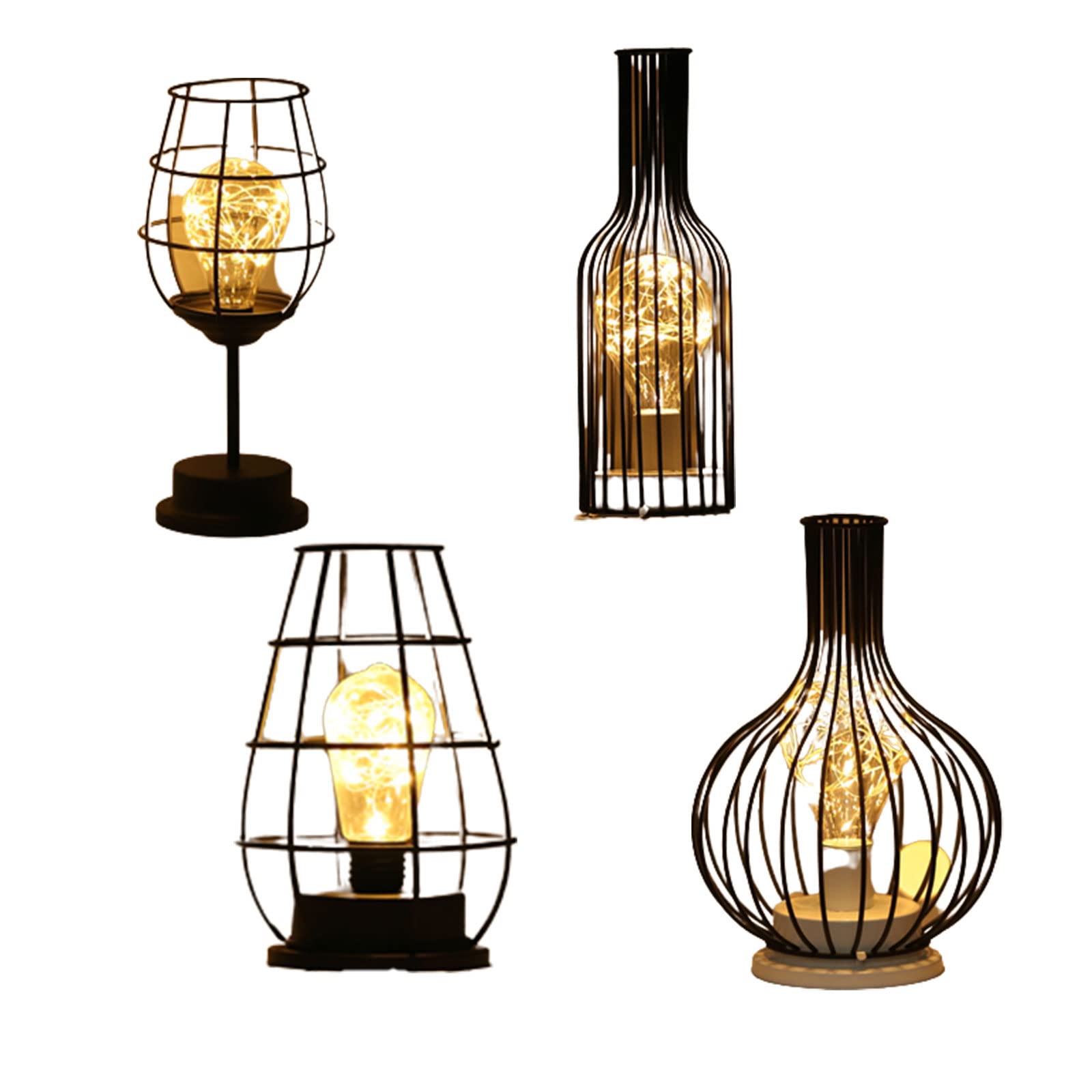 LED Night Light Retro Iron Table Lamp Creative Red Wine Glass Design Night Lamp Bedroom Bedside Night Lights Home Decorations