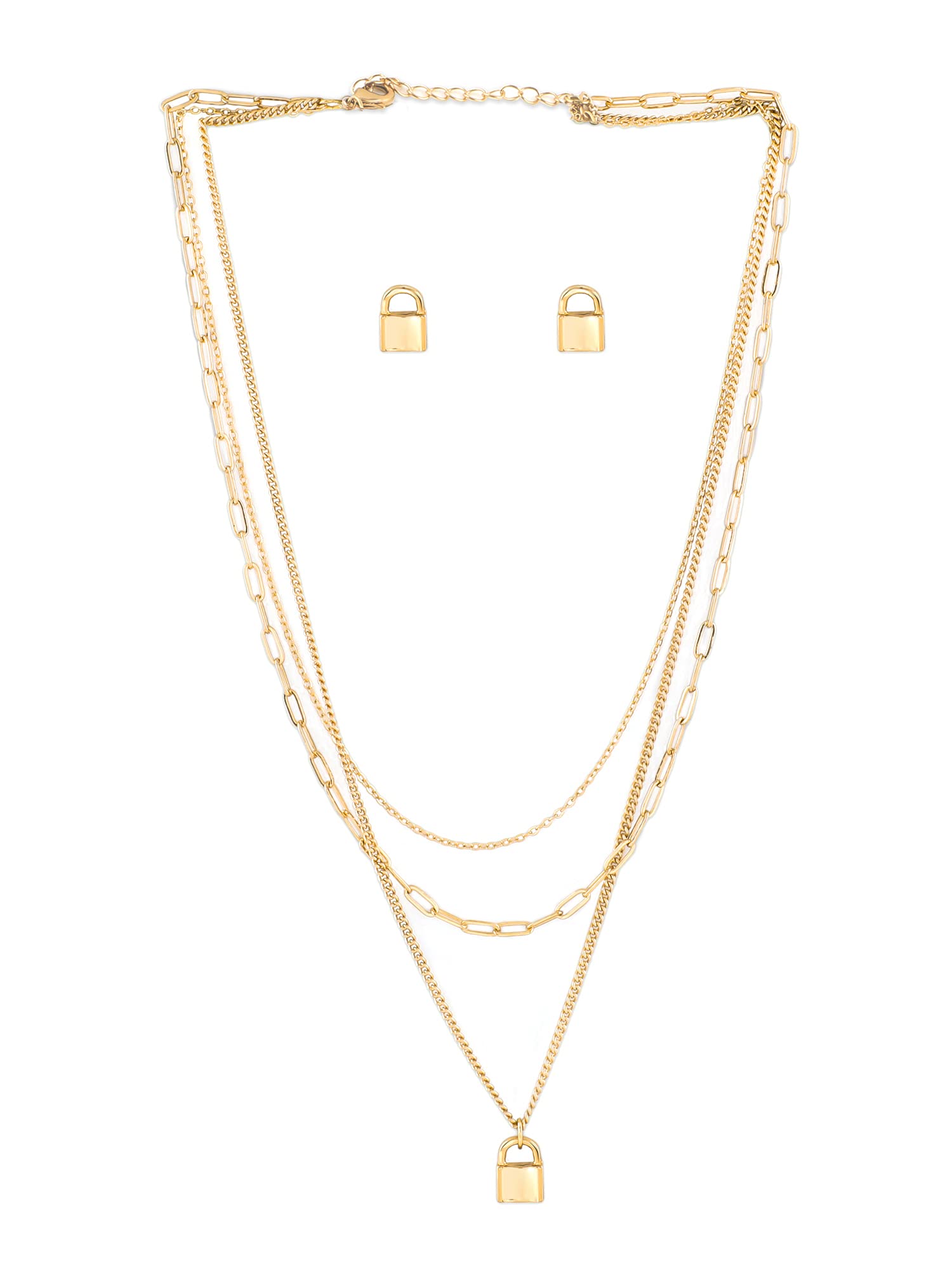 ZAVERI PEARLS Gold Tone Contemporary 3 Layers Necklace & Stud Earring Set For Women-ZPFK17697 (B0CXTJ2ZX4) Amazon Price History, Amazon Price Tracker