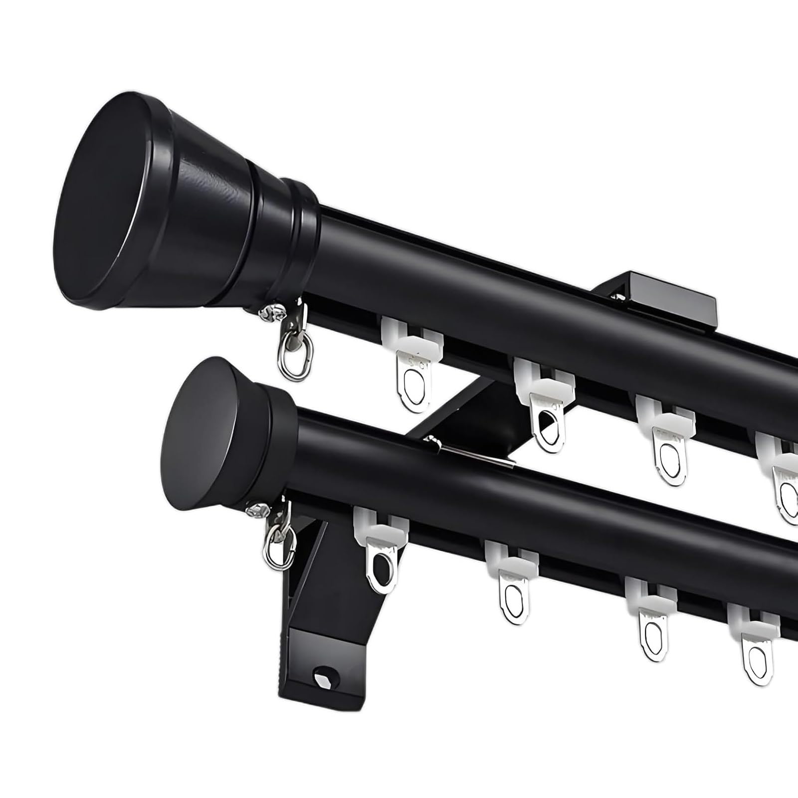 WQPMNYG Heavy Duty Double Rod Curtain Set - Silent Sliding Aluminum Alloy Track Rail for Room Divider & Bedroom - Wall Mount Ceiling Drape Pole Finial (Black 5.80m)