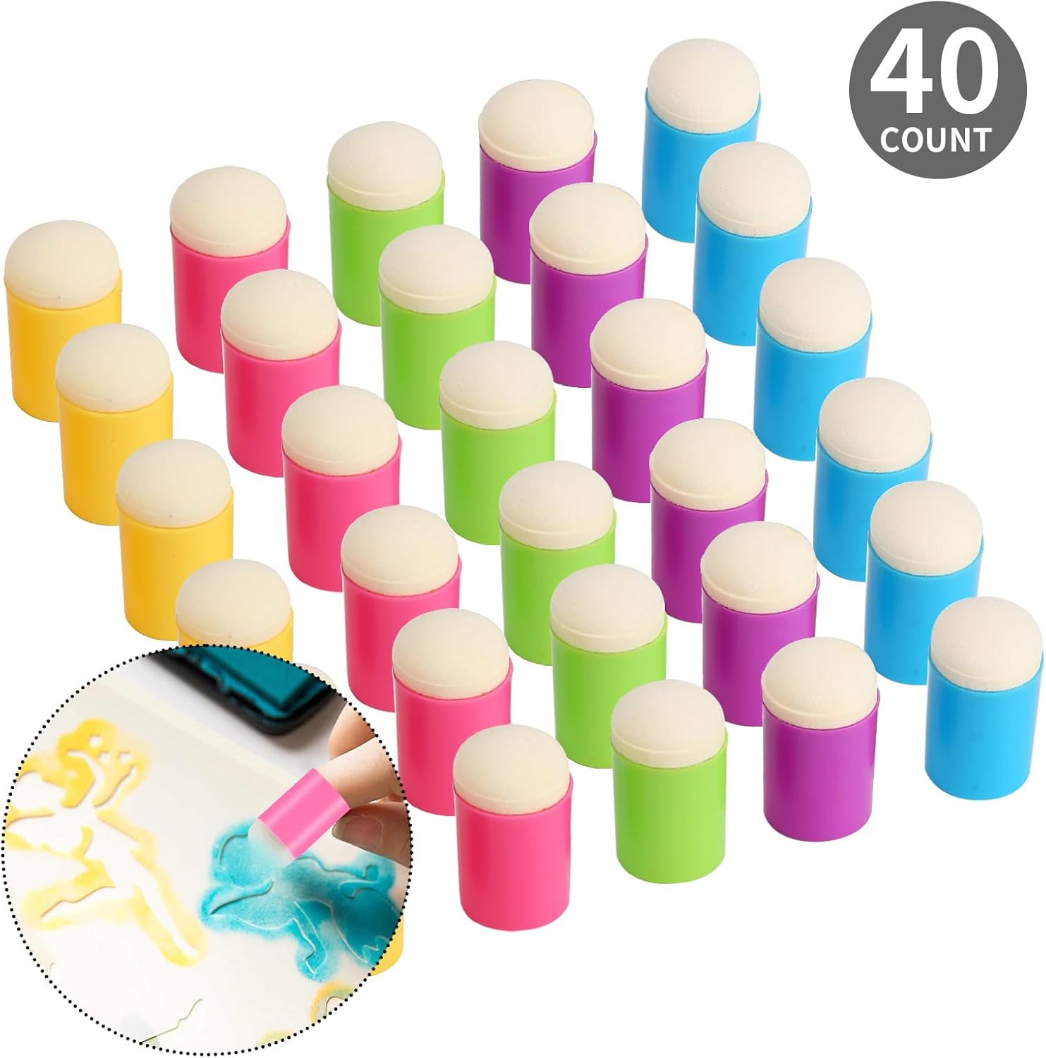 40PCS Sponge Daubers W/Storage Case - Perfect for Use with a Variety of Coloring Mediums Such as Inks, Paints, Chalks, and More - Providing Excellent Control and Precision for Detailing