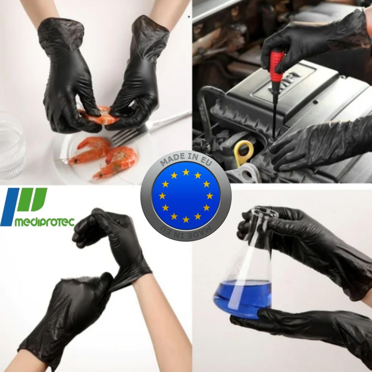 Guante Nitrilo Negro Sin Polvo | Kit Profesional | Ambidiestro | Borde enrollado, Dedo Texturado | Textura antideslizante | Reglamenation Reach | Talla S a XL | EPI de Categoría III (XL)