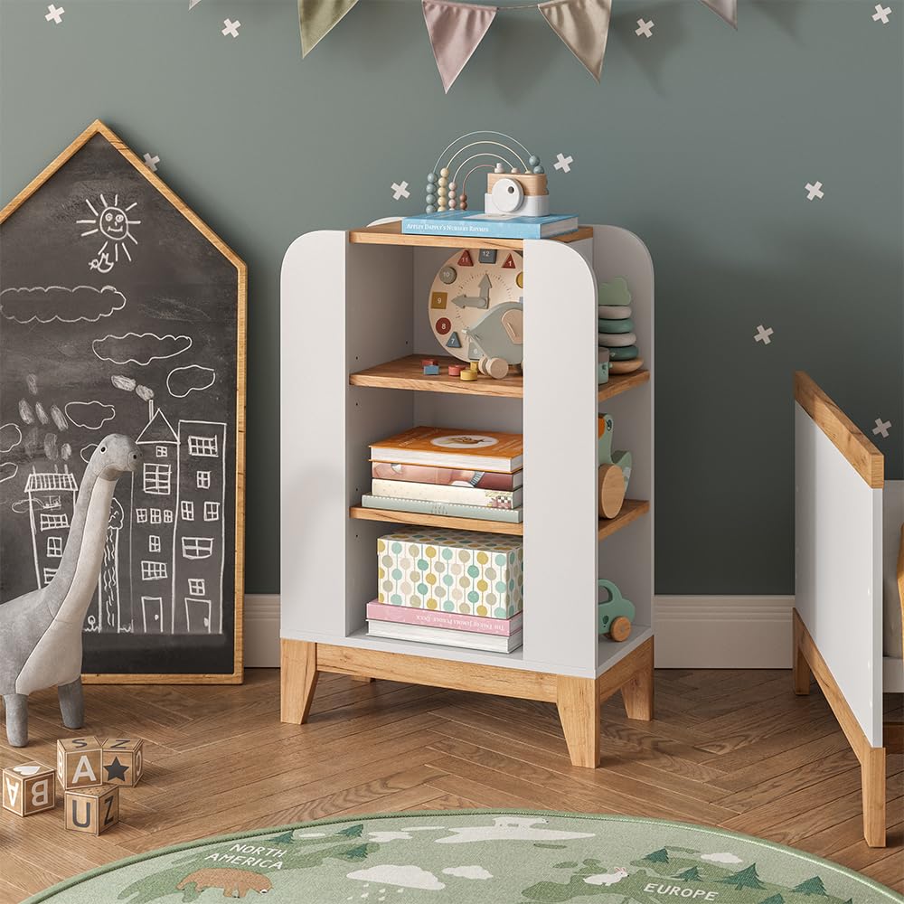 VitaliSpa Estantería Infantil Malia, Blanco/Artesano, 60 x 88 cm con 9 Compartimentos, con estantes Ajustables en Altura y Espacio de Almacenamiento Abierto