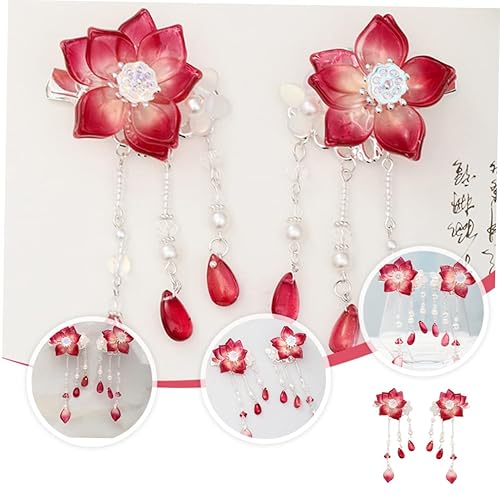 Miniatura 8 de Abaodam 2 pares de accesorios para el cabello, horquilla de flores con borla, pinza para el pelo antiguo, pasador de pelo chino, decoración de