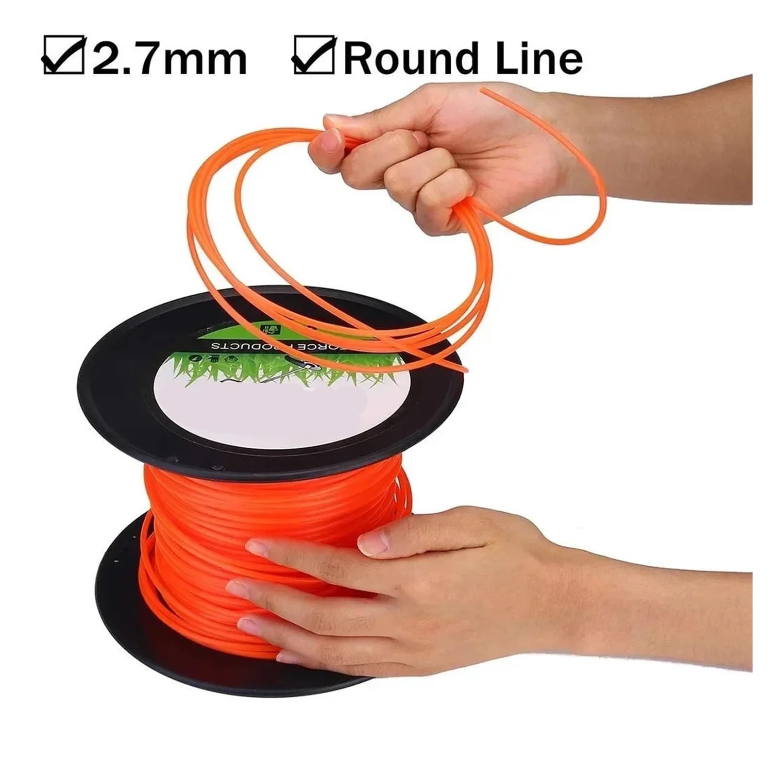 Hilo de corte de nailon, cuerda espiral redonda para cabezal, 2.7mm*50m | Cordón redondo naranja para desbrozadora, hilo de corte, 1 x hilo