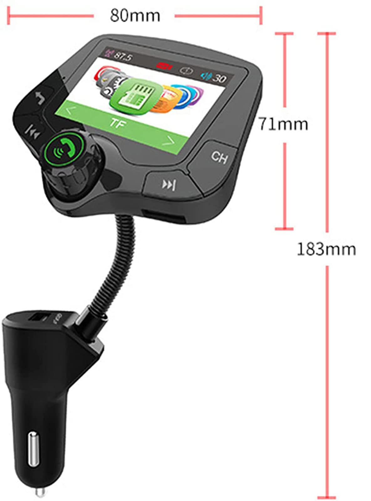 Kettles Transmisor de FM de Bluetooth para automóvil, Adaptador de transmisor de Radio de automóvil Bluetooth MP3 Music Player Manos Kit de Coche Libre QC 3.0 Adaptador de Cargador de automóvil