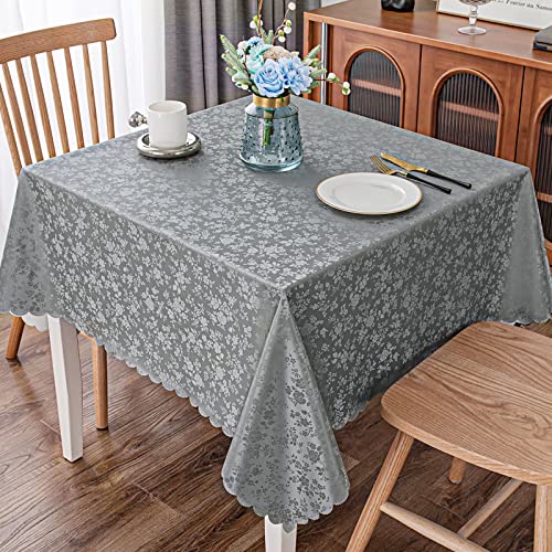 Image of Smiry Square Table Cloth, Waterproof Heavy Duty Vinyl Tablecloths, Wipeable Washable Table Cover for Kitchen and Dining Room (Grey, 54 inch X 54 inch)