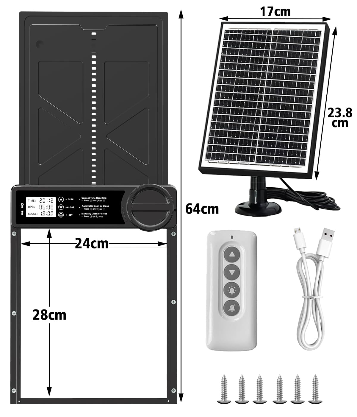 Puerta Gallinero Automática Solar, con Función Manual y Temporizador, Puerta Automática Gallinero con Energía Solar Anti-aplastamiento | Control Remoto | Gran Panel Solar | Batería de Alta Capacidad