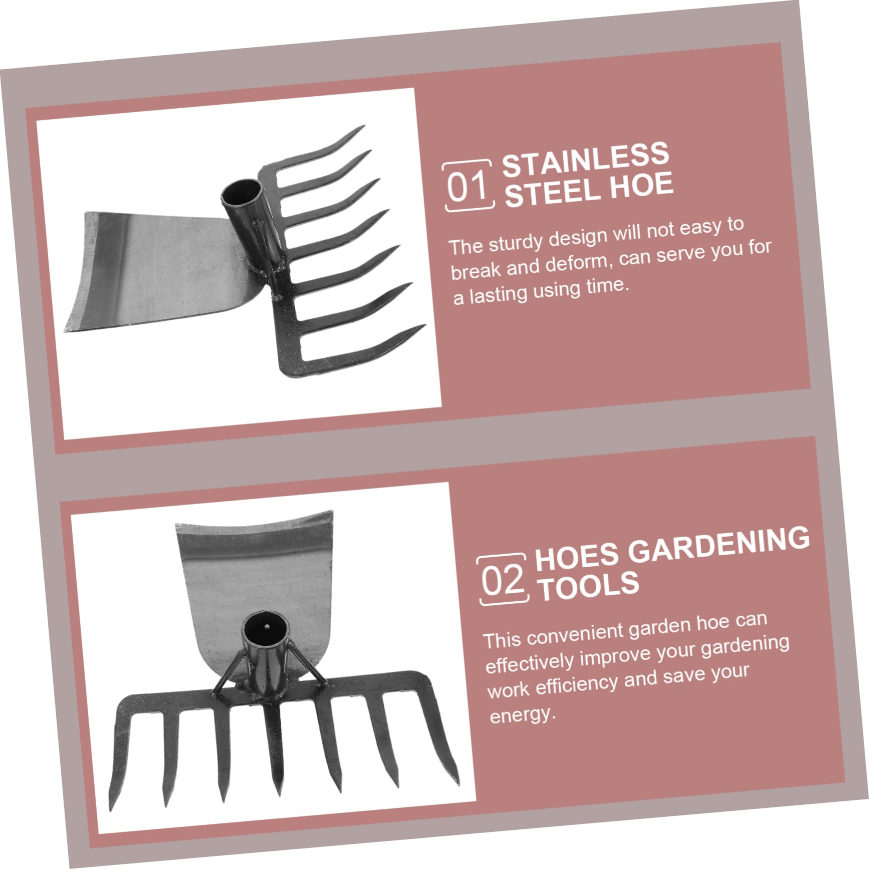 Houe de Jardin avec Râteau Multifonction en Acier Inoxydable Noir