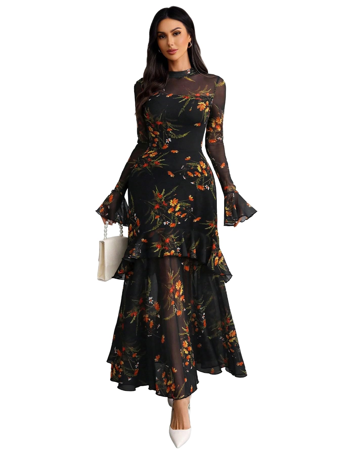 Locker.Ink | How to Find the Wedding Dress of Your Dreams for a Cozy Winter Wedding GothDark Floral Mesh Maxi