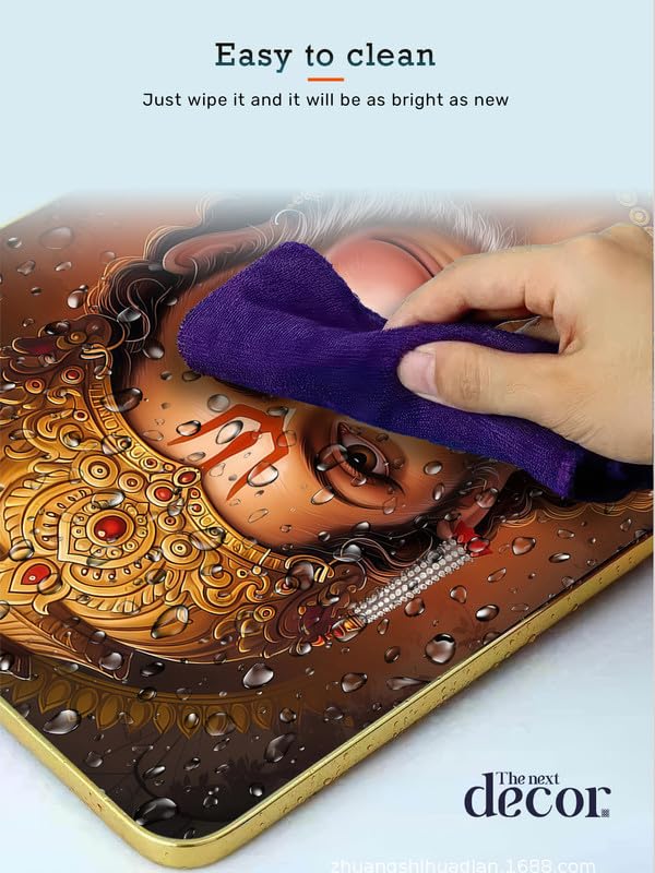 Image of The Next Decor Lord Hanuman Ji Wood Glass Finish Wall Art Decorative Painting for Living Room, Bedroom, Dining Room (Size: 18x12 Inches)