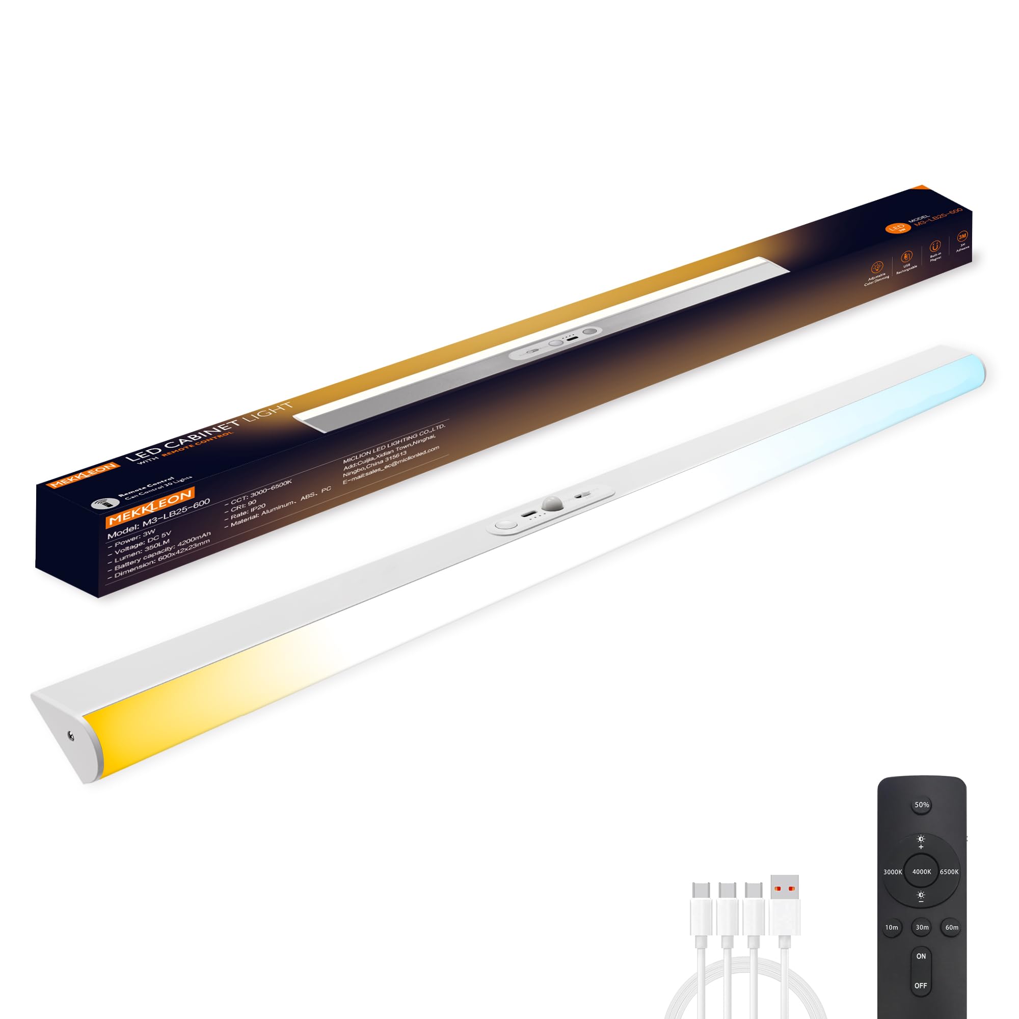 MEKKLEON Unterbauleuchte küche led mit Fernbedienung, wiederaufladbare Ladenleuchte vitrinenbeleuchtung led kabellose für Kleiderschrank (Silver-1PACK, 60CM)