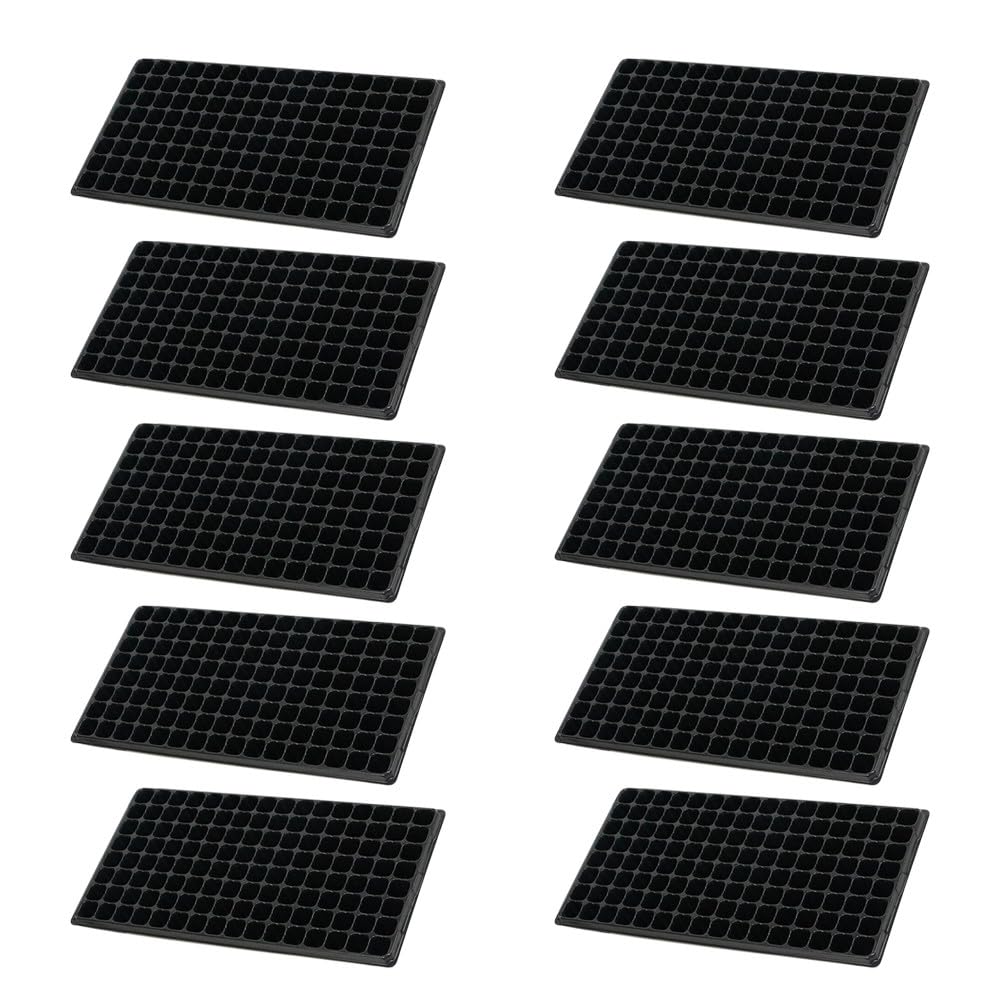 BESPORTBLE Lot de 10 Plateaux de Germination en Plastique pour semis à Plat - Plateaux de démarrage de 128 alvéoles avec Trous de Drainage pour Plantes d'intérieur en Serre, 110 g