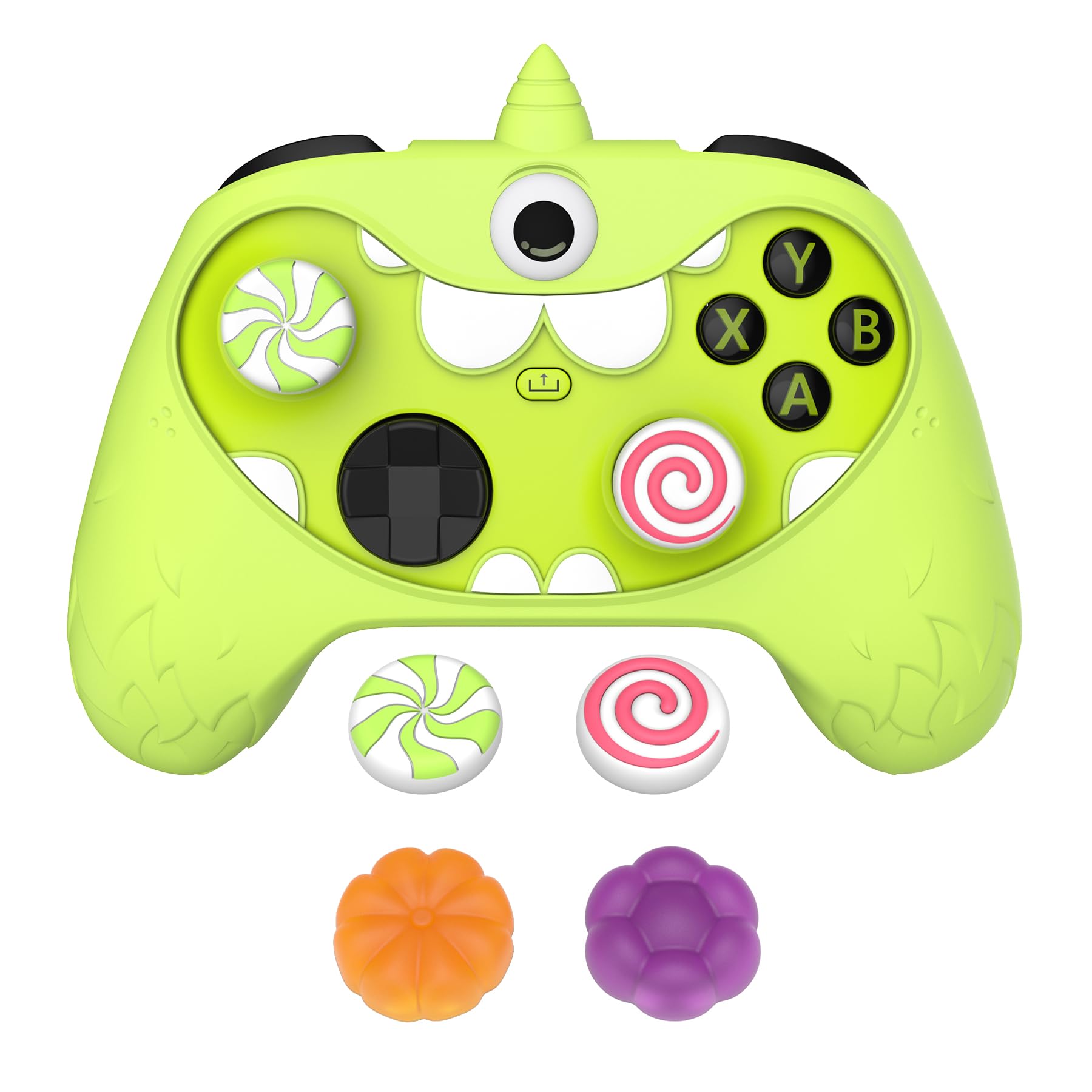 PlayVital Funda de Silicona Antideslizante para Xbox Series X & S, Cubierta Protectora con Tapas de Joystick y Pegatinas Decorativas para Xbox Core, Diseño Único de MonoEye Monster (Verde)