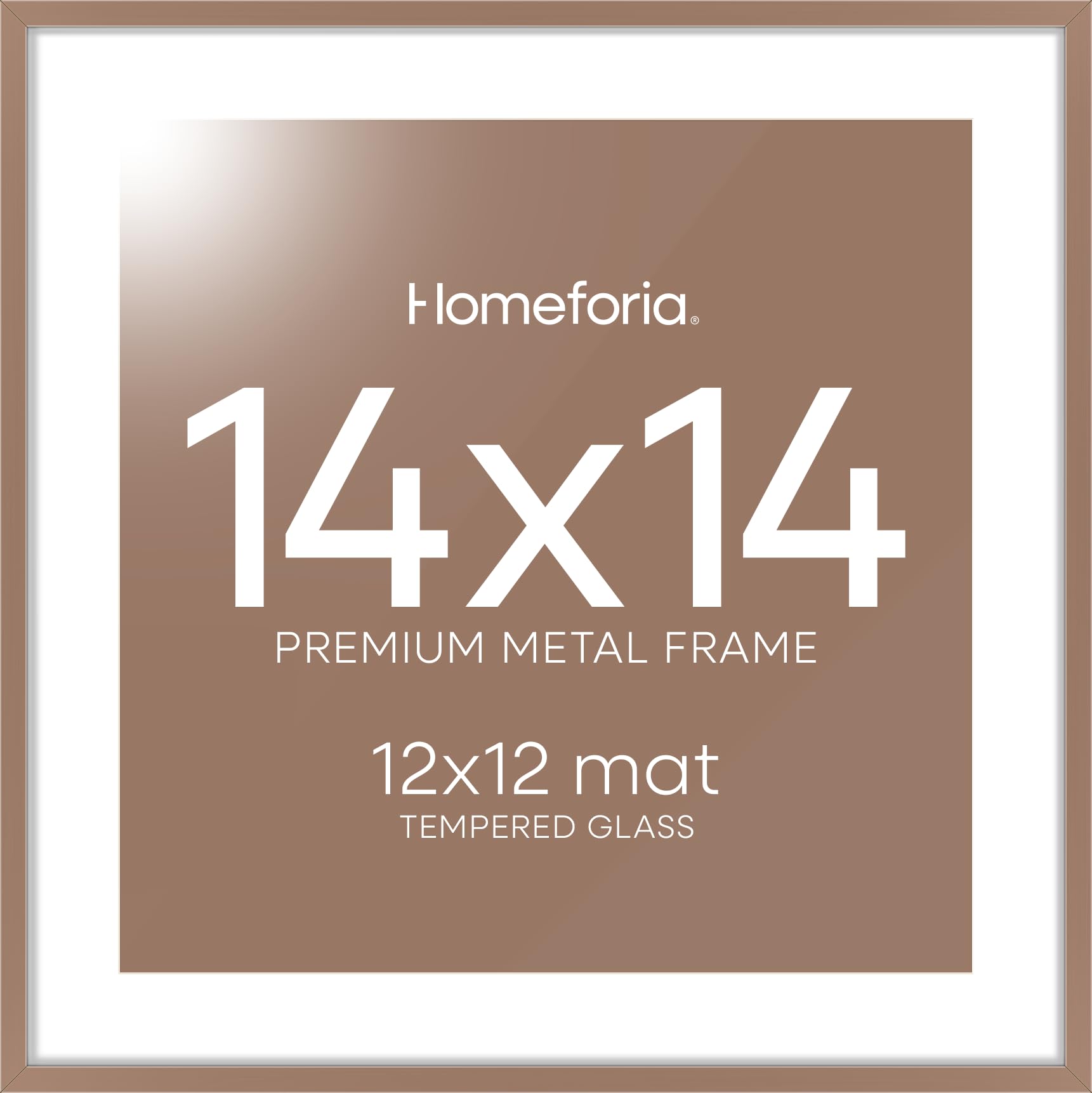 Homeforia 14x14 Mocha Picture Frame, High-End Metal, 12x12 Mat, Glass | High End Aluminum, Tempered Glass, Acid-Free 12x12 Removable Mat, 14x14 in Edge-to-Edge Display 14x14, Wall Kit, Set Of 1