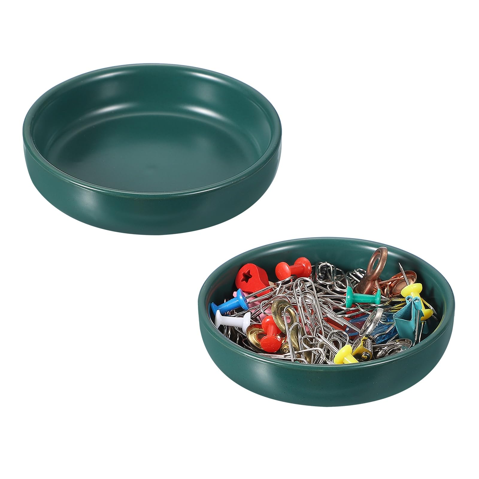 PATIKIL Round Paper Clip Holders, 2 Pcs Ceramic Clip Dispenser Organizer Desk Organizer Accessories for Office Desktop Decor Bobby Pin Binder Paper Clamp, Dark Green