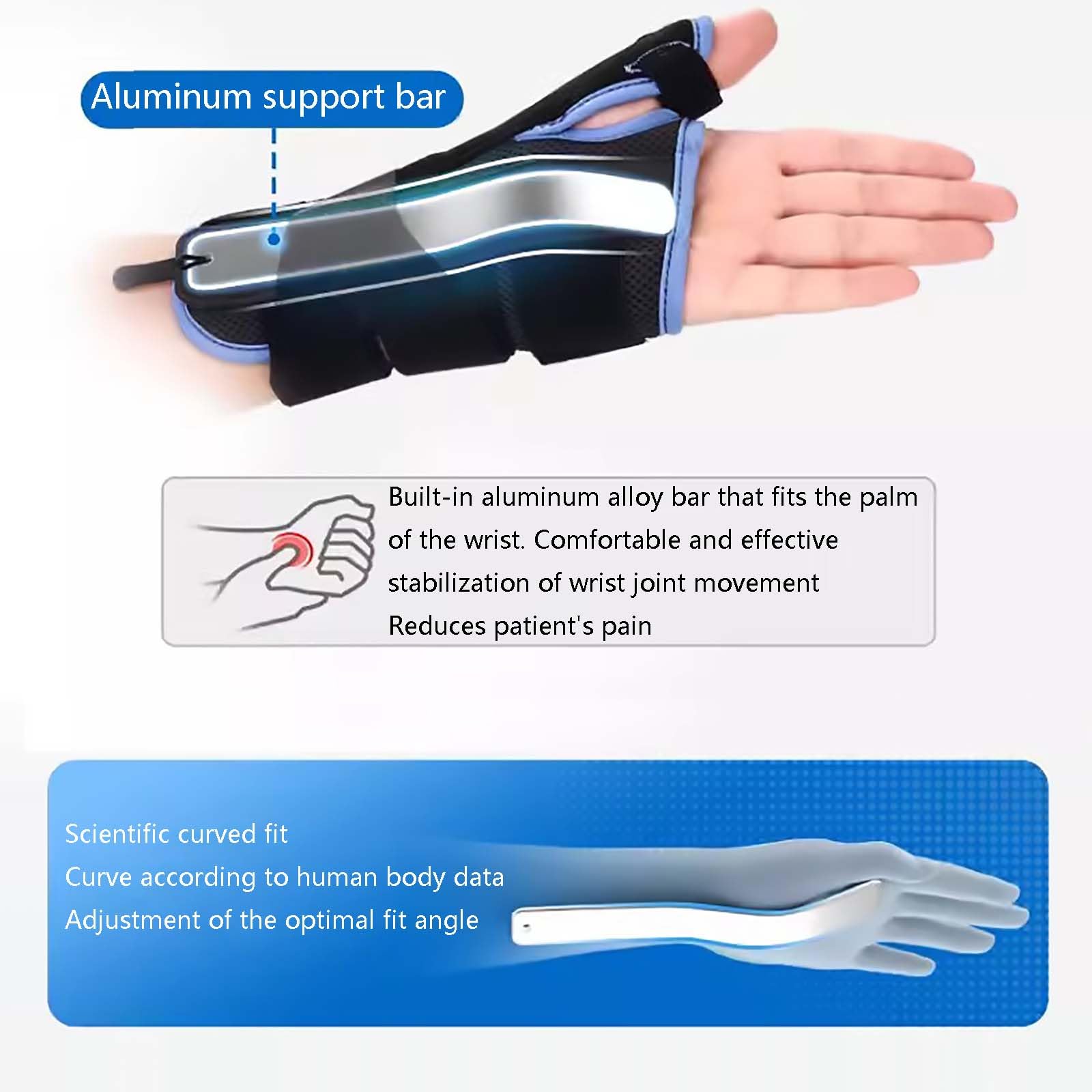 HAILM Ferula Pulgar con Férulas Metal, Muñequera Transpirable Túnel Carpiano, Adapta Hombres y Mujeres, Ayuda Aliviar Dolor Articular, Artritis, Tendinitis, Fracturas Muñeca/Esguince,Right Hand,S