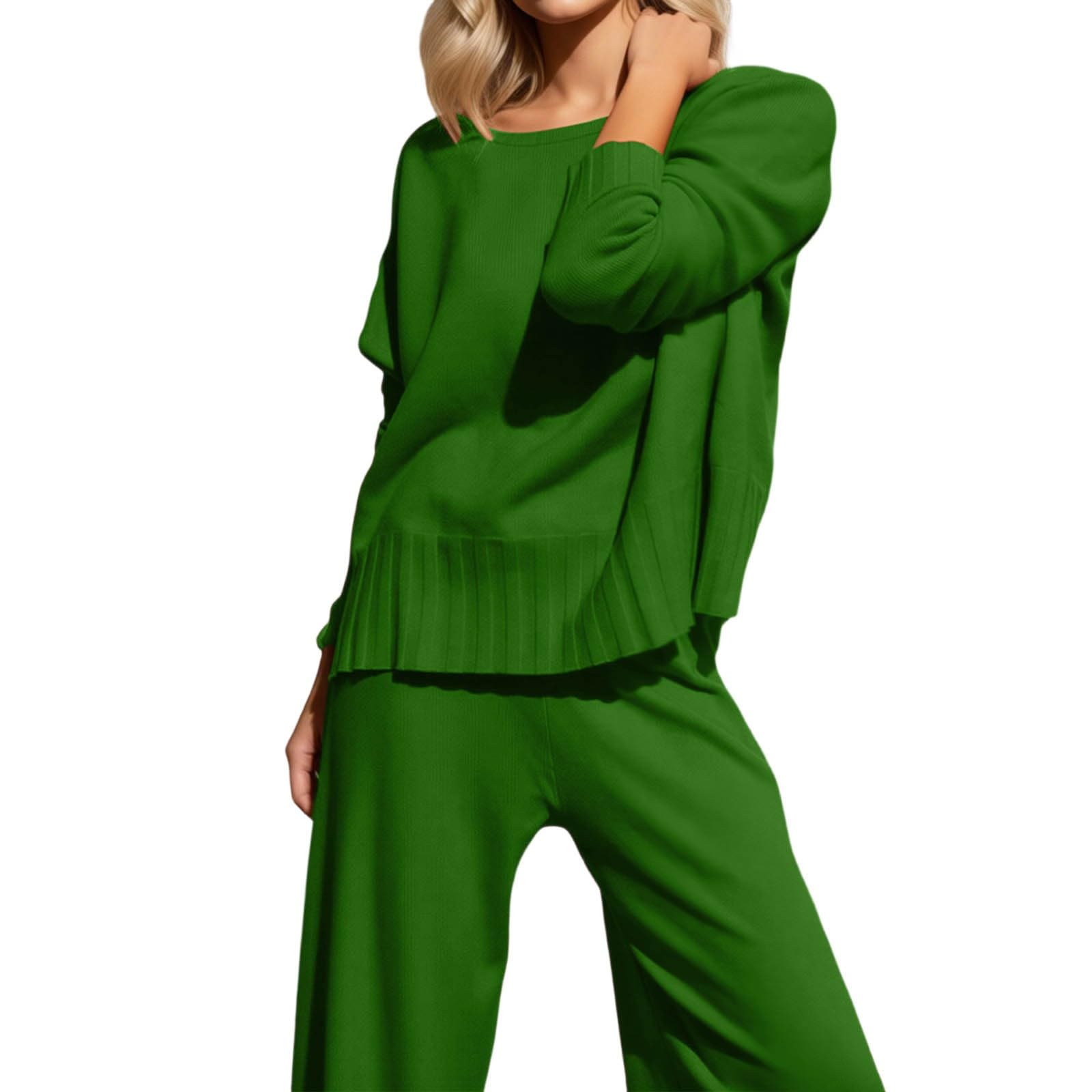 Pantaloni in Maglia Larghi, Casual, da Indossare in Due Pezzi con Maglione e Pantaloni a Gamba Larga