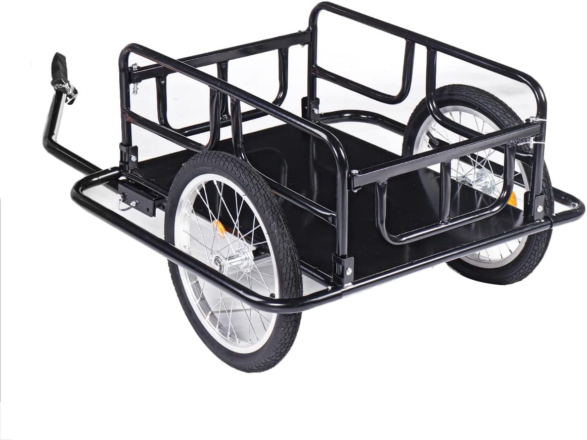 Sefzone Bike Trailer Cargo Foldable 143 lbs Max Load with 2x16'' Inflatable Wheels, Aluminum Bicycle Cargo Trailer w/Hitch for Carrying Stuff, Luggage, Plants, Tools : Sports & Outdoors