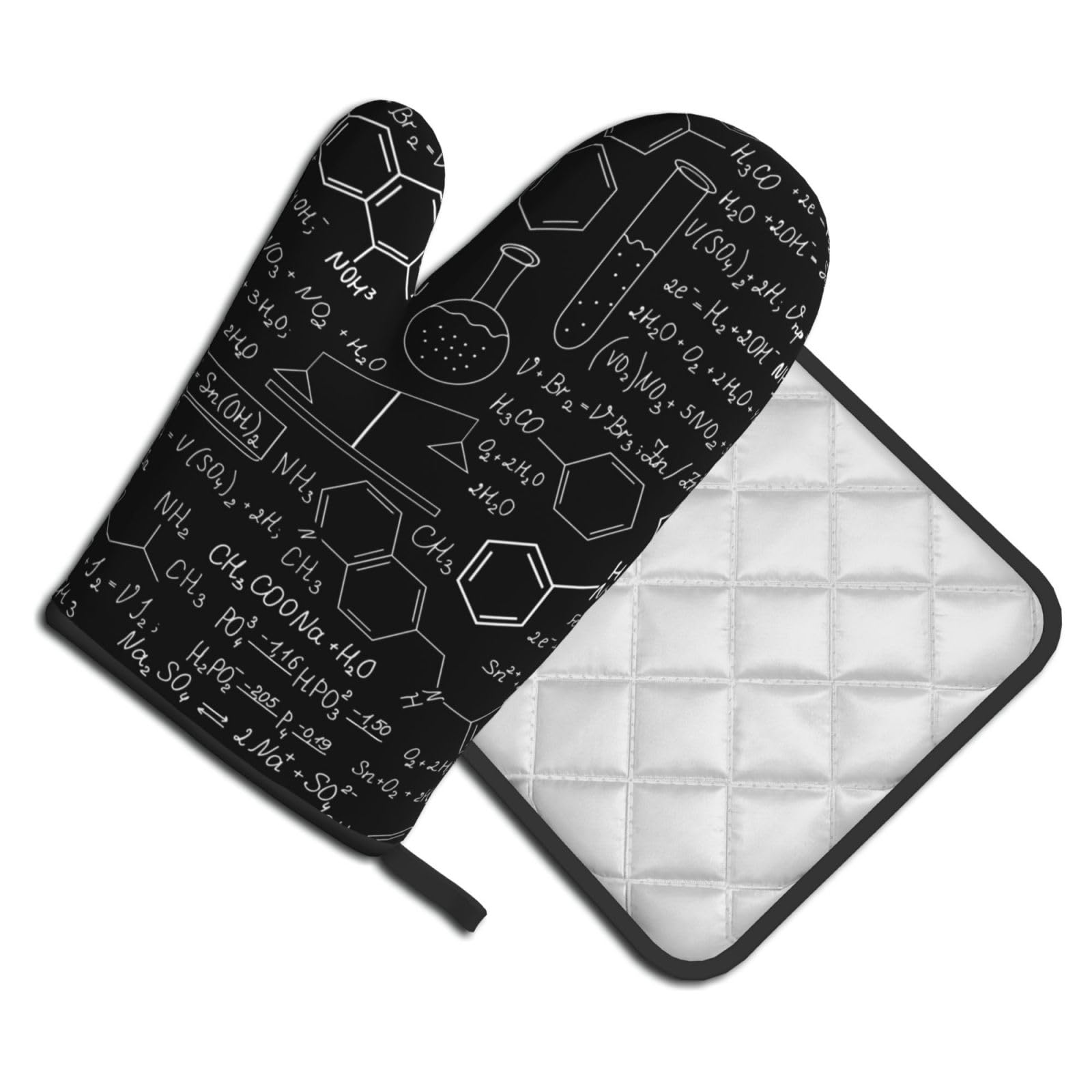Oven Mitts and Pot Holders Set of 2 Pcs, Abstract Science Chemistry Printed Heat Resistant Kitchen Gloves Potholders for Cooking Baking Grilling