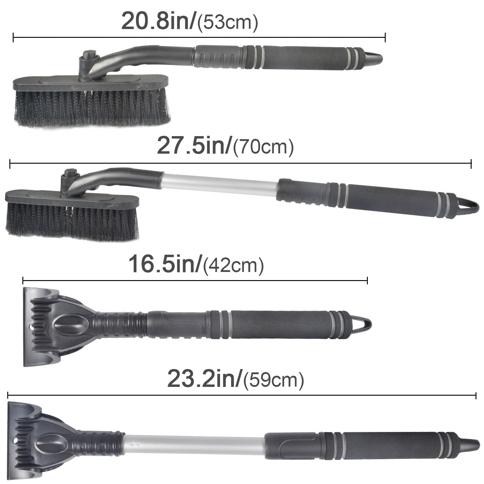 Qooloo 2-in-1 Eiskratzer Mit Schneebesen - Verstellbarer Auto Schneekratzer Mit 360° Bürstenkopf